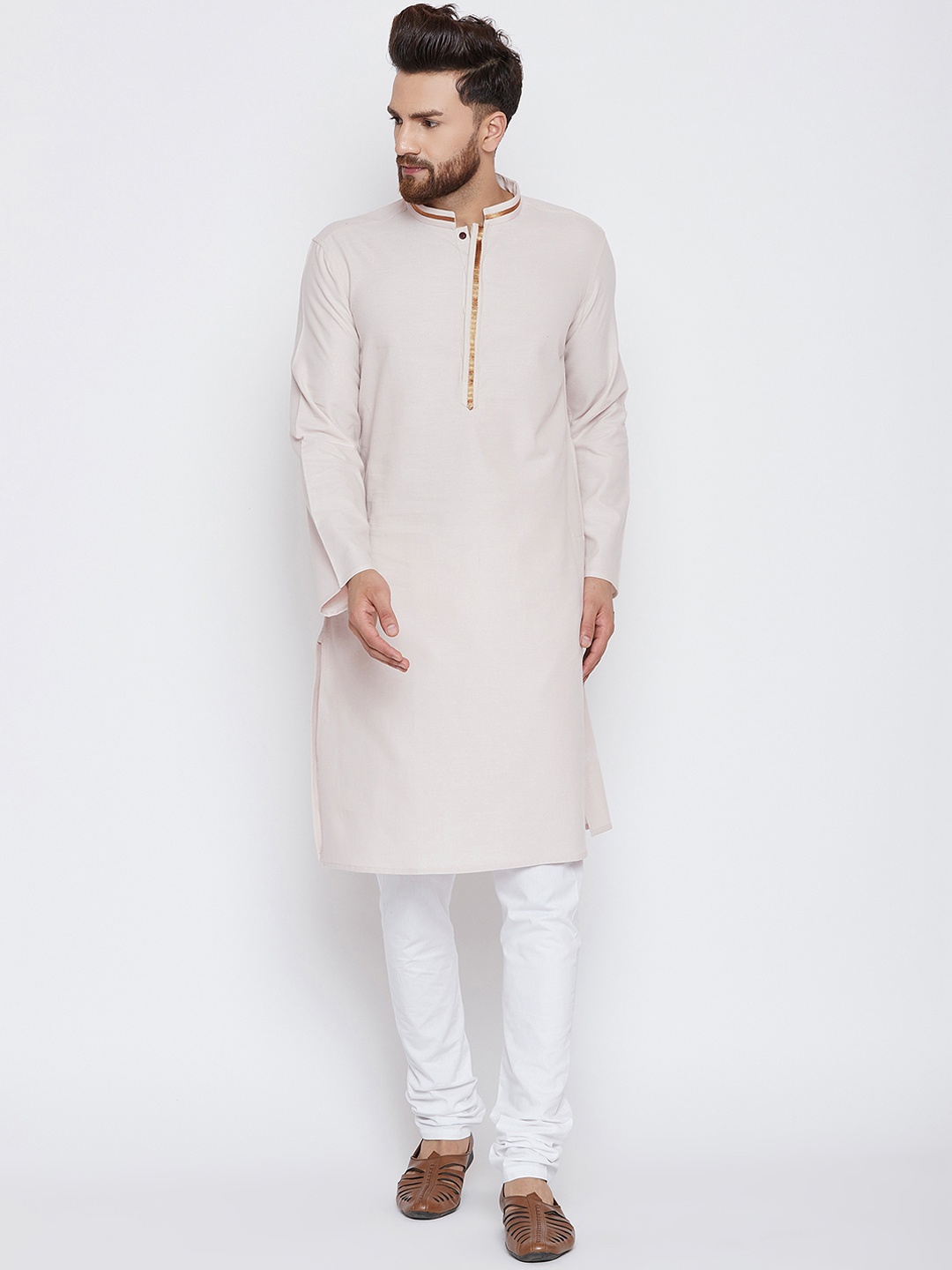 

even Men Beige Solid Straight Kurta