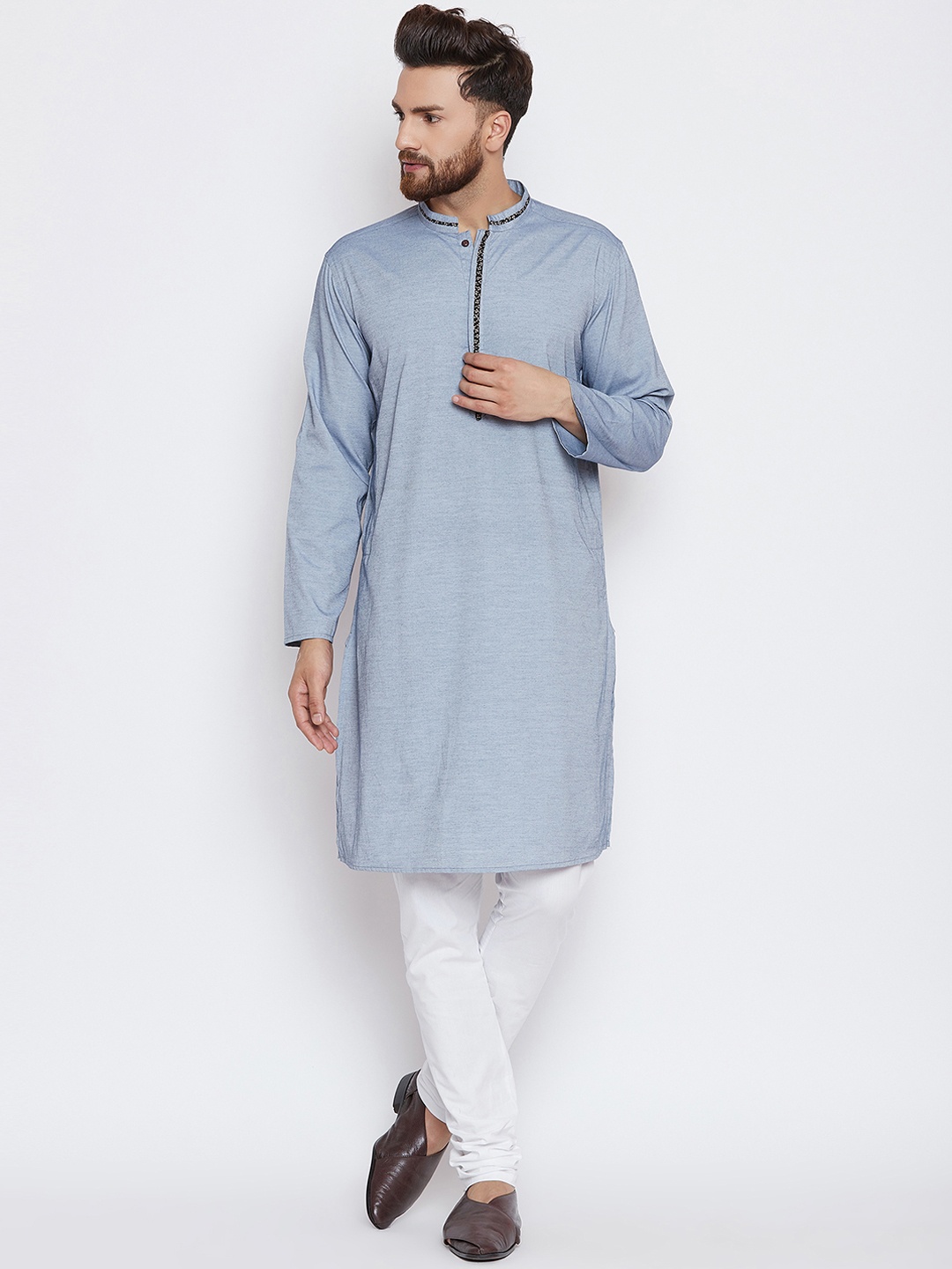 

even Men Blue Woven Design Straight Kurta