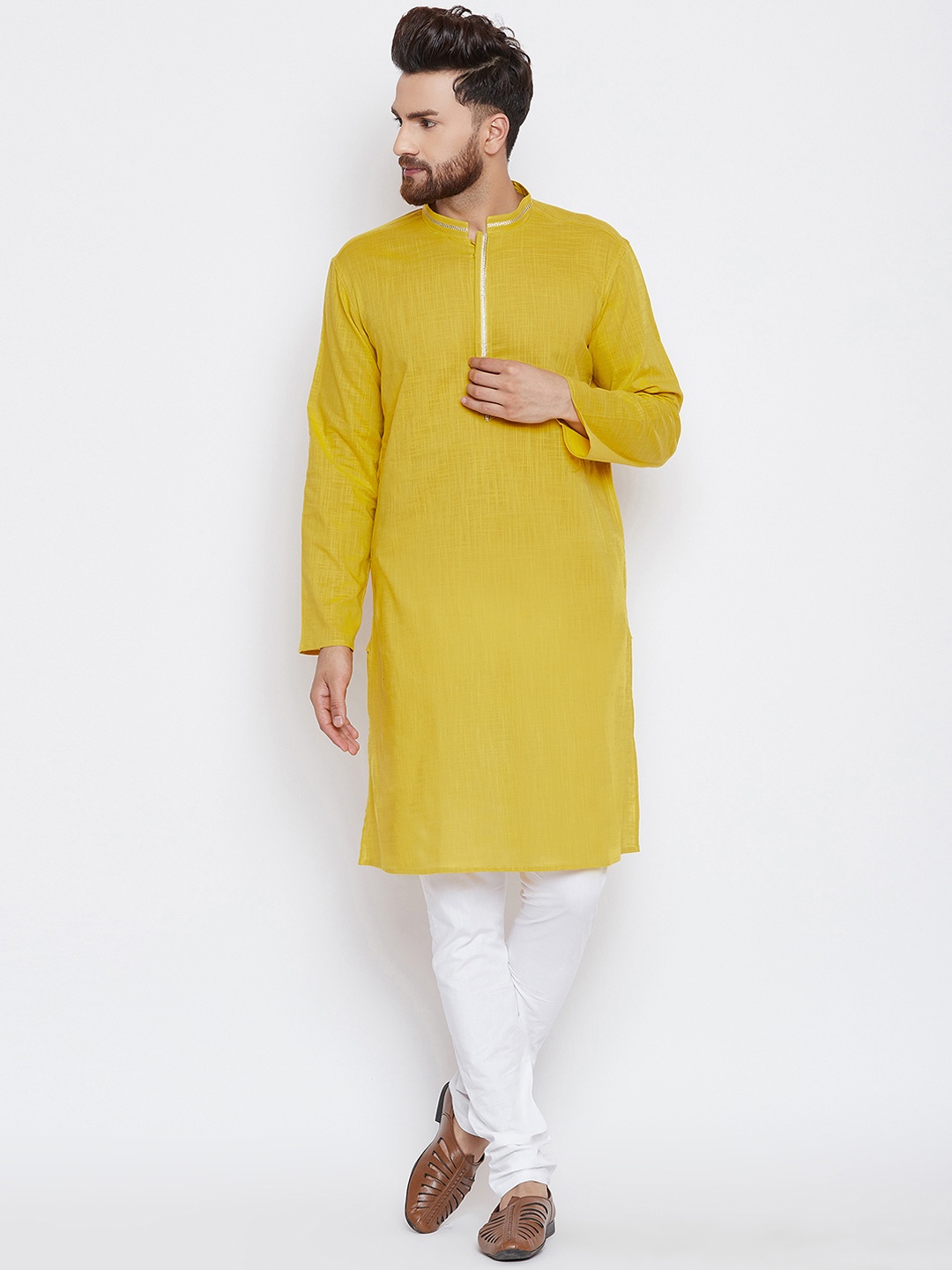

even Men Yellow Solid Straight Kurta