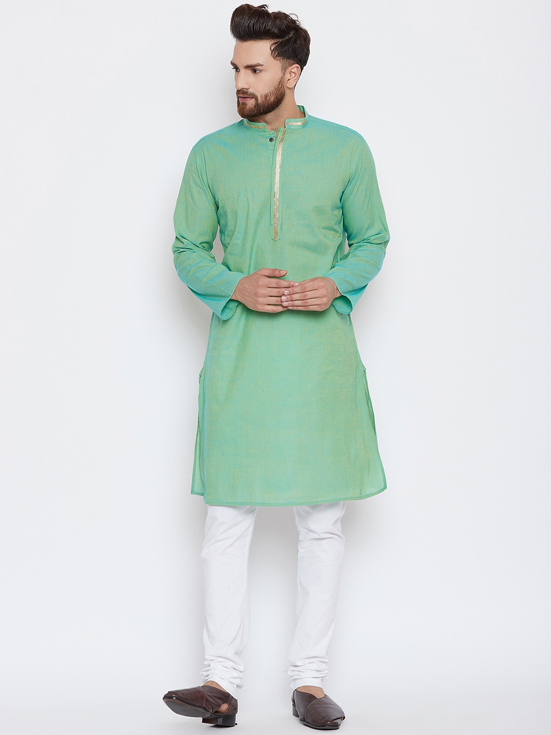 

even Men Green Solid Straight Kurta