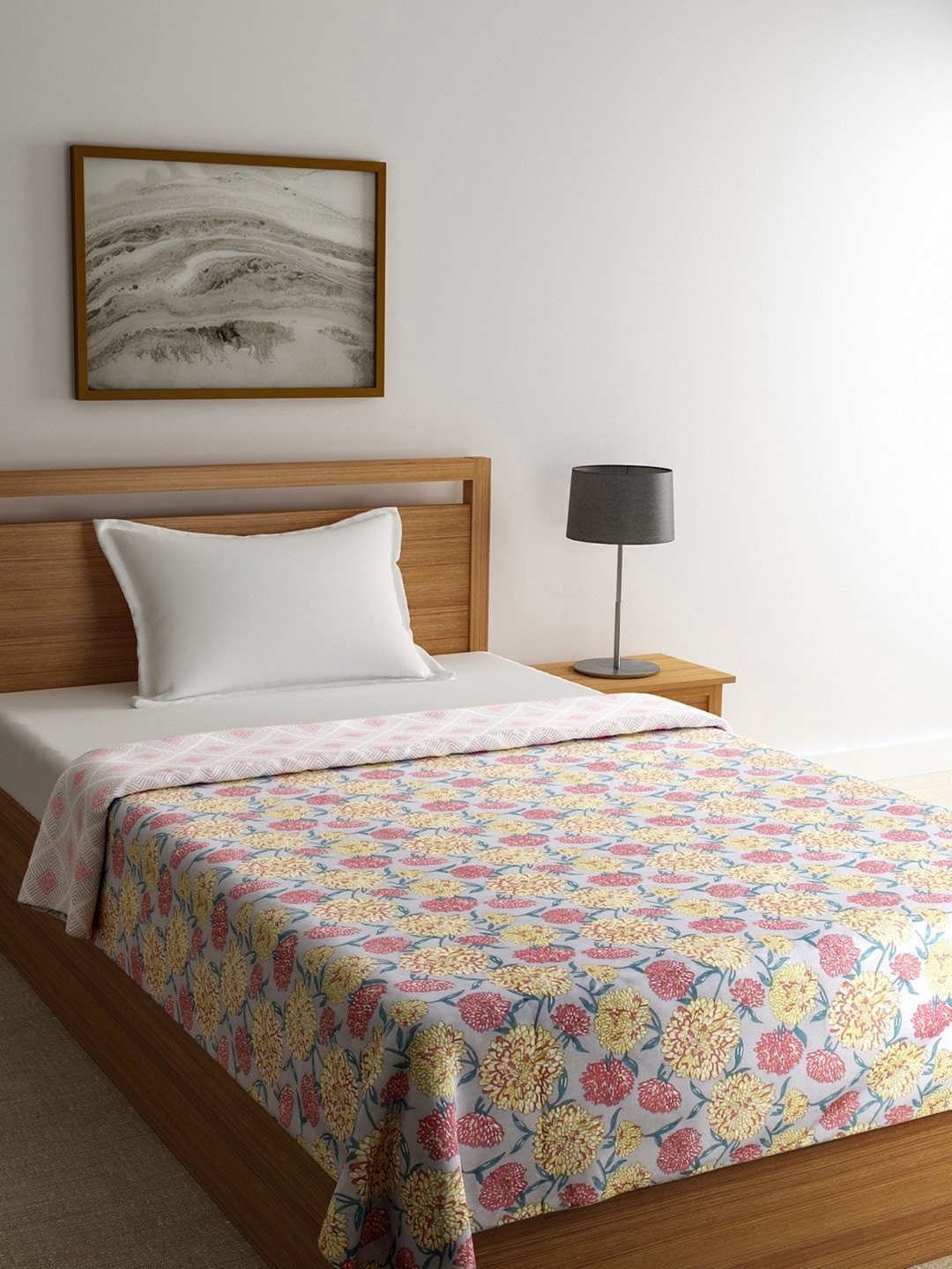 

ROMEE Grey Floral AC Room 300 GSM Single Bed Reversible Dohar