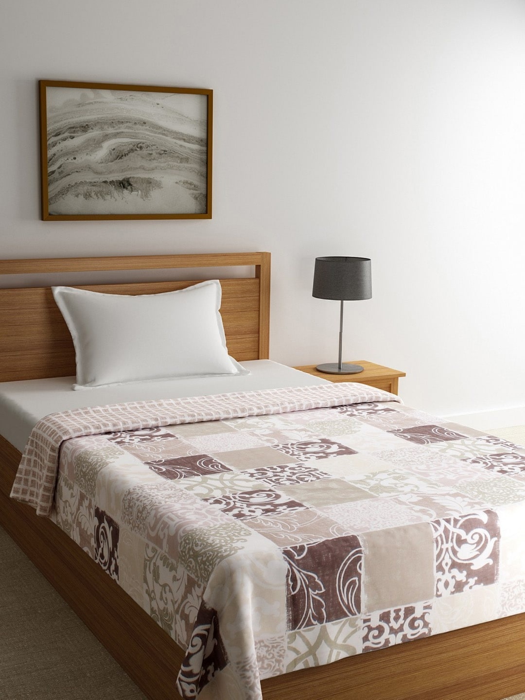 

ROMEE White & Brown Floral AC Room 300 GSM Single Bed Reversible Dohar