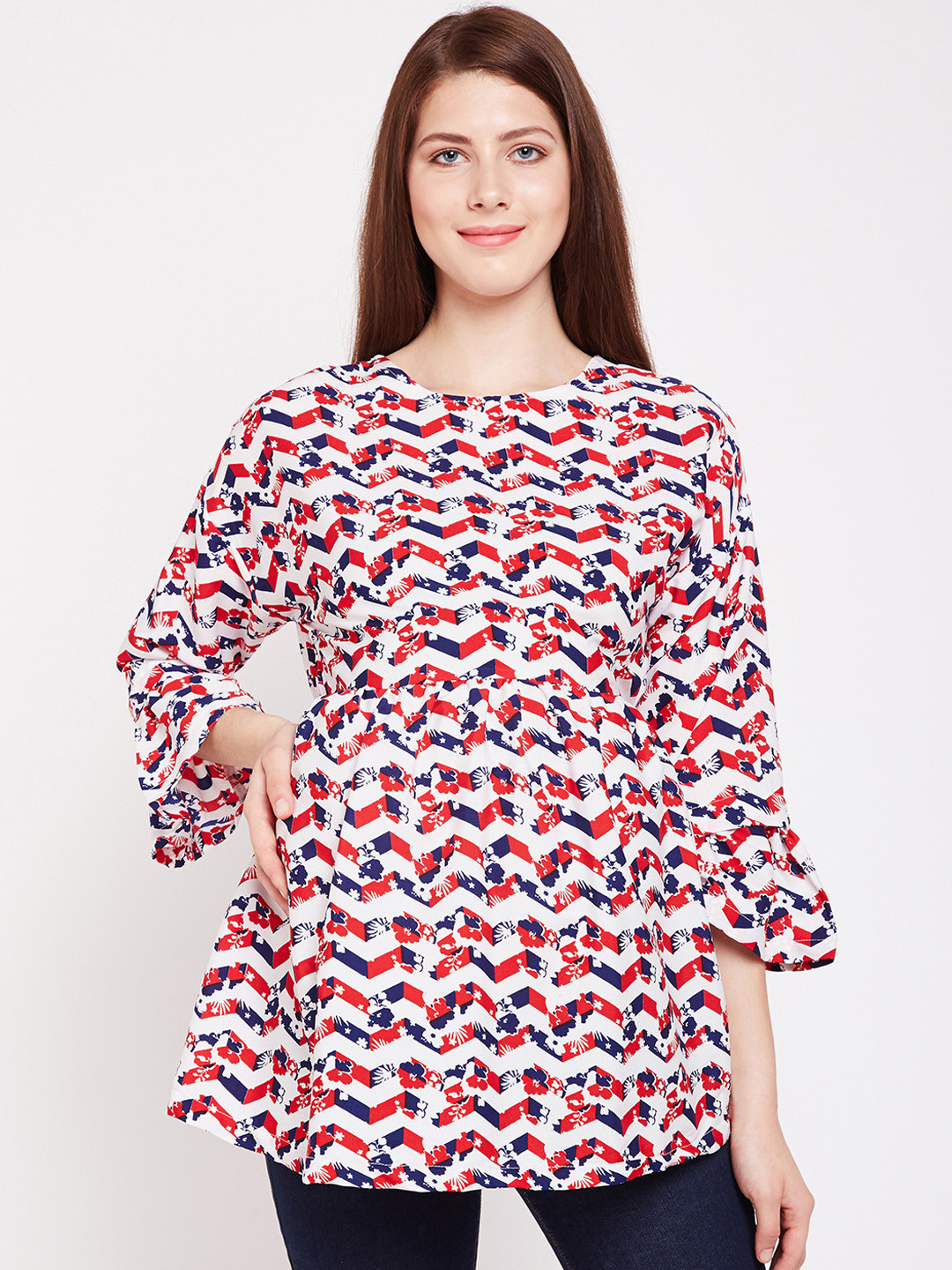 

Oxolloxo Women Off-White Printed Peplum Maternity Top