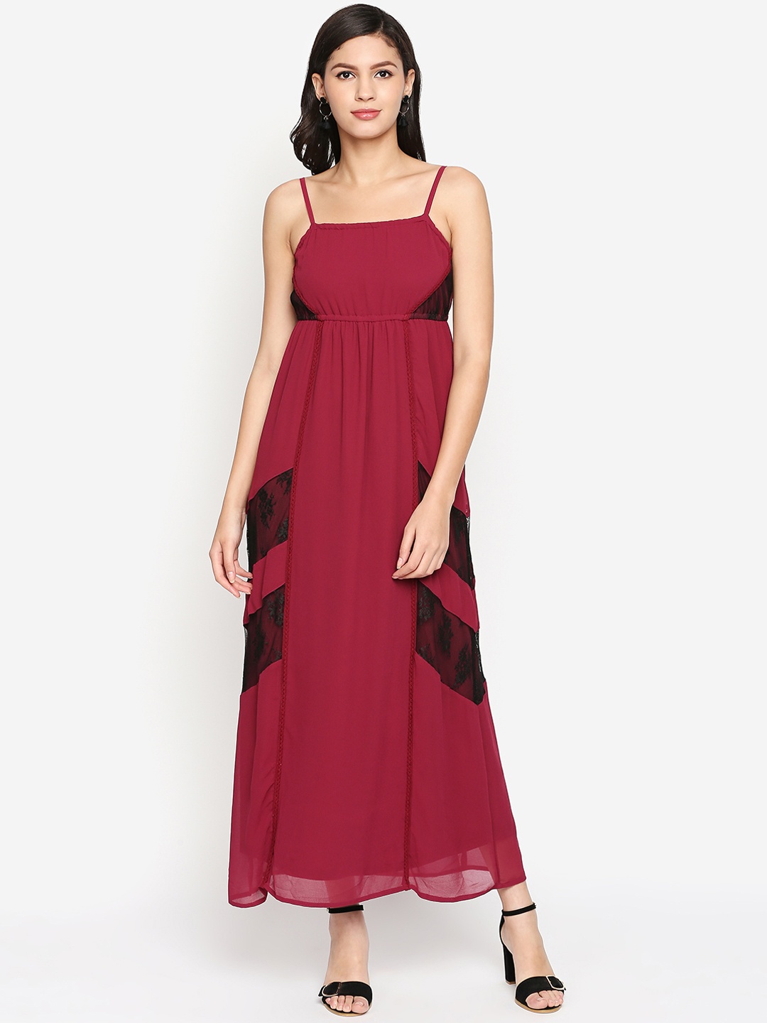 

Oxolloxo Women Maroon Colourblocked Maxi Dress