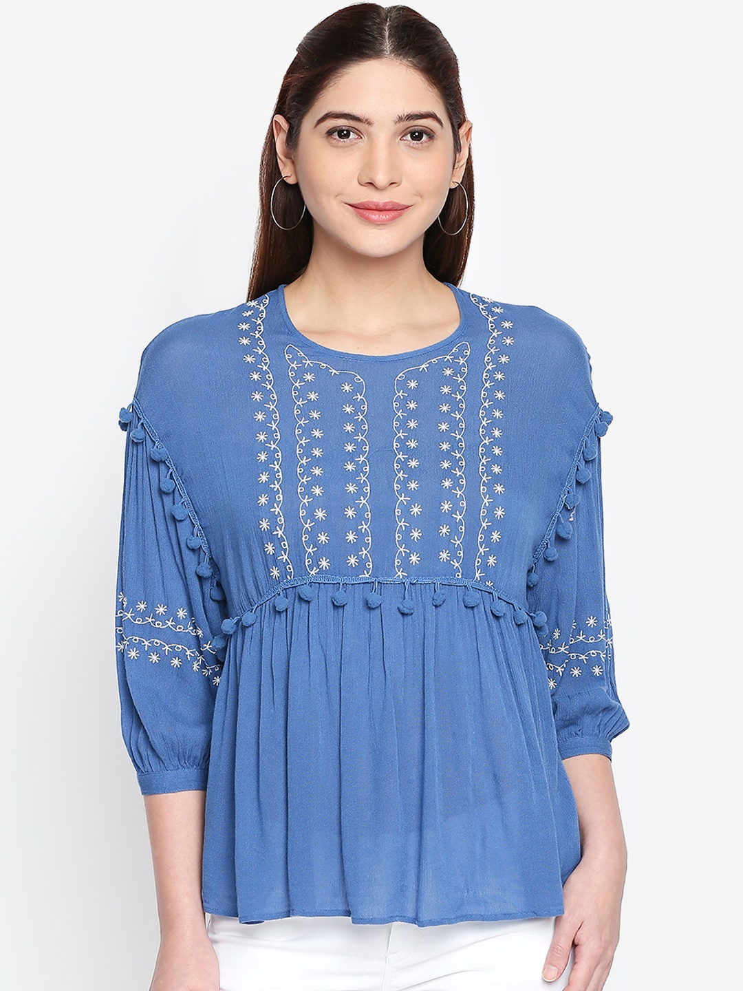 

Oxolloxo Women Blue Printed A-Line Top