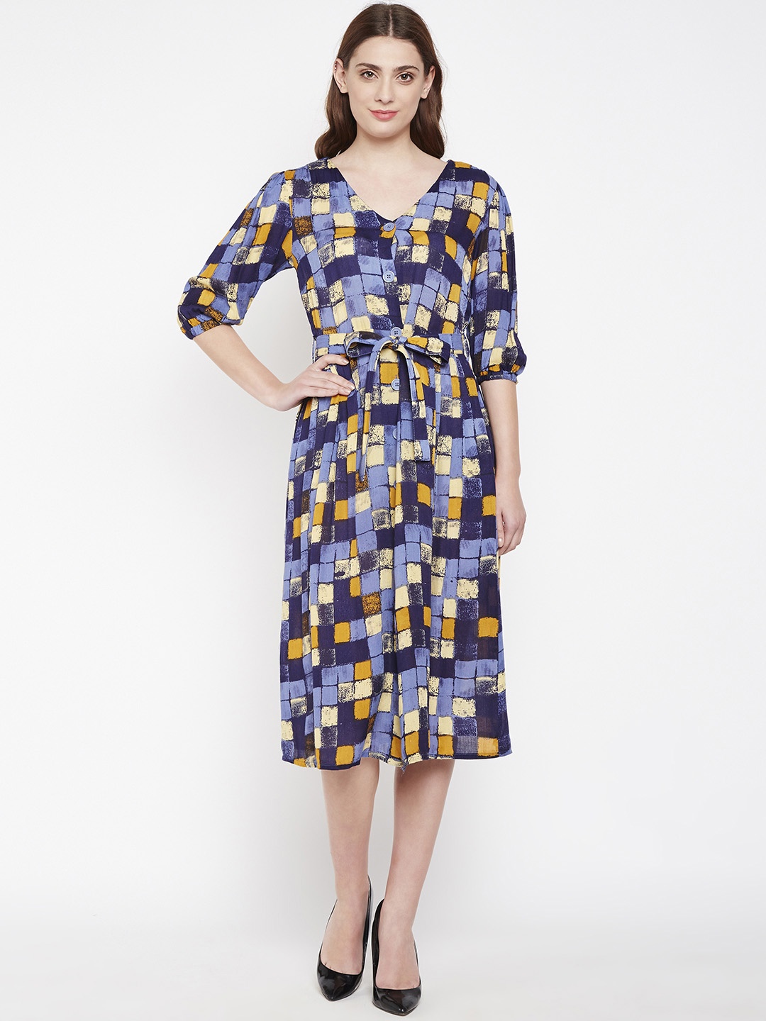 

Oxolloxo Women Blue Printed A-Line Dress