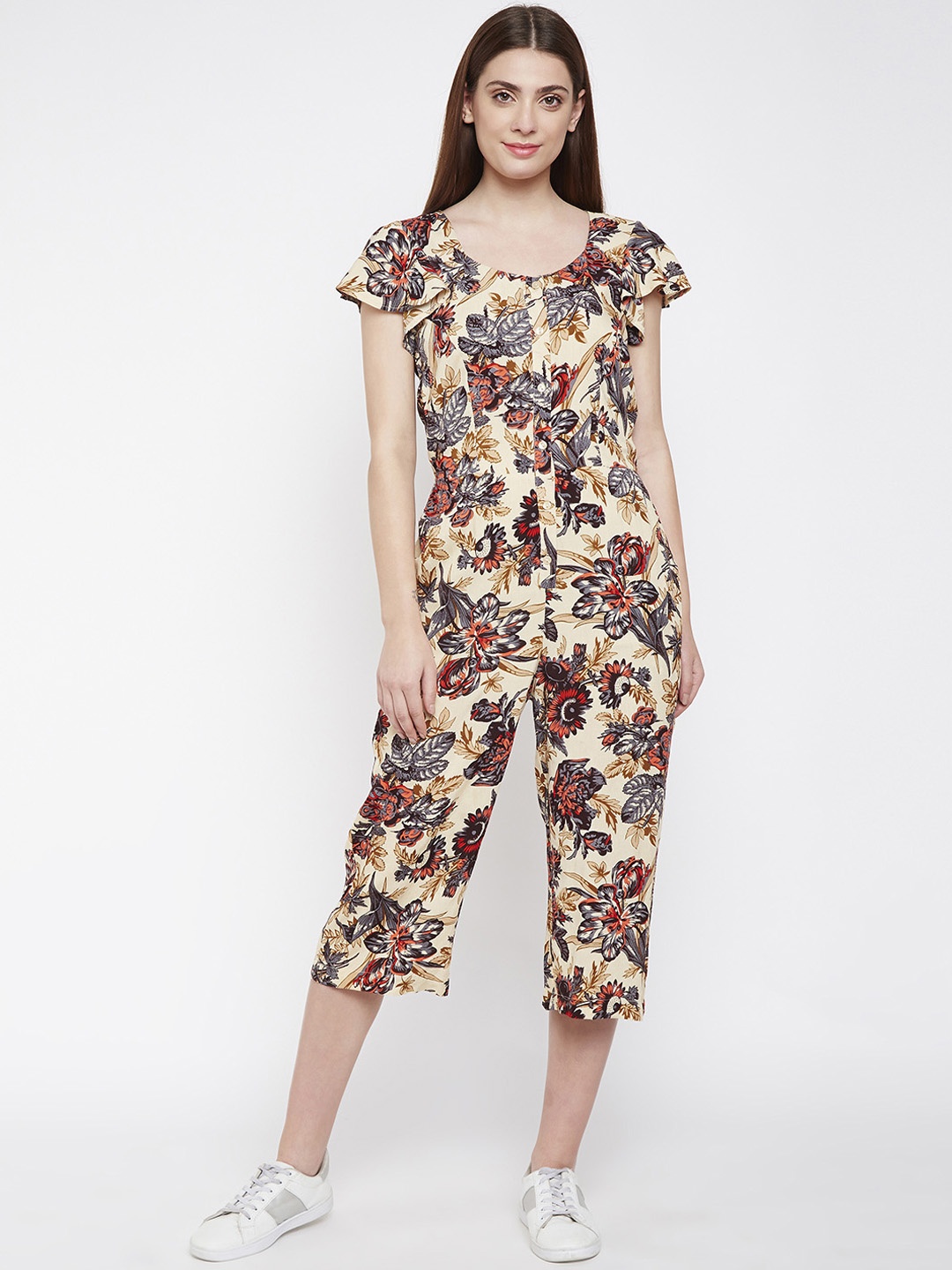

Oxolloxo Women Cream-Coloured Printed Basic Jumpsuit