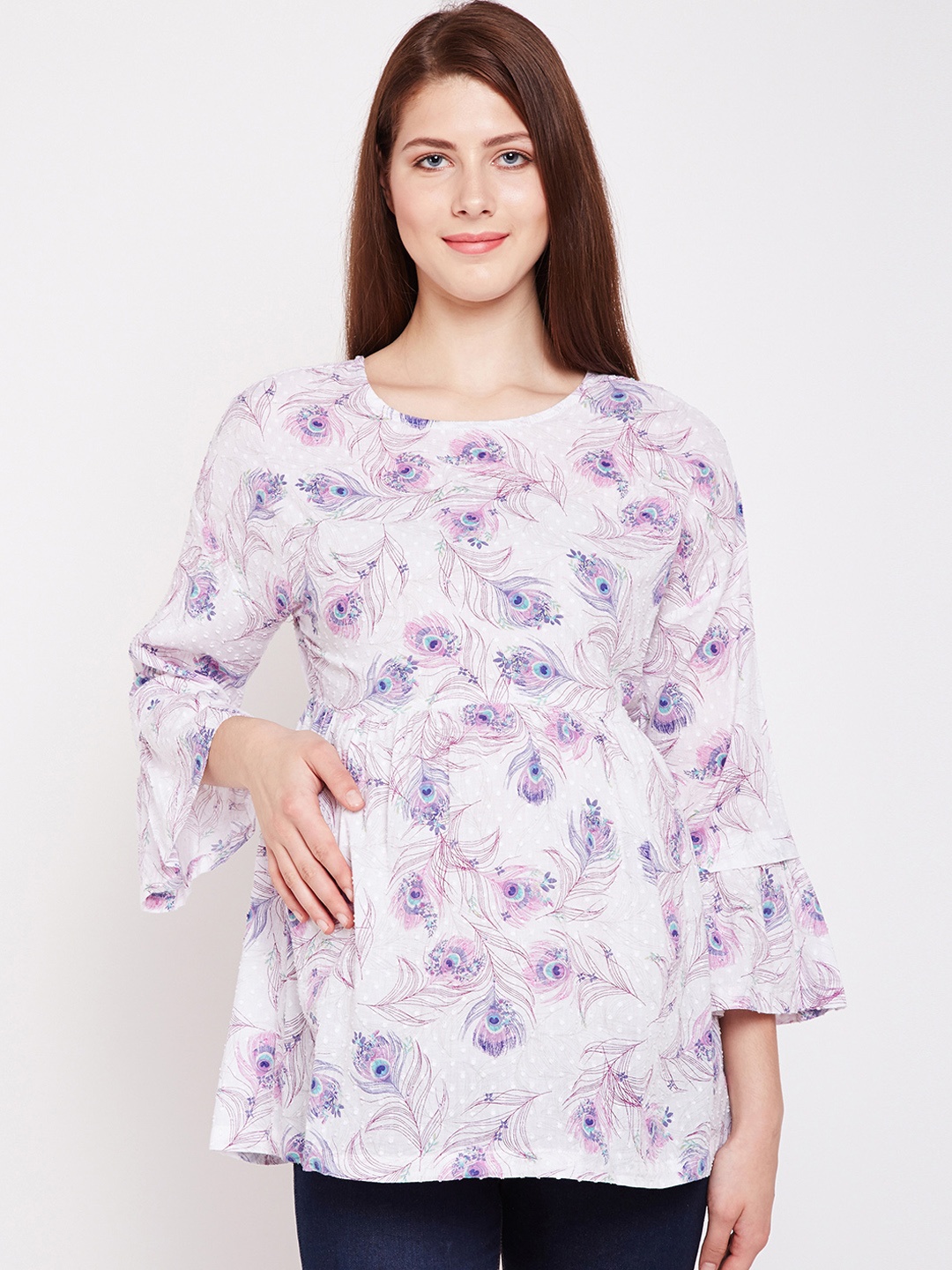 

Oxolloxo Women Off-White Printed Cinched Waist Top