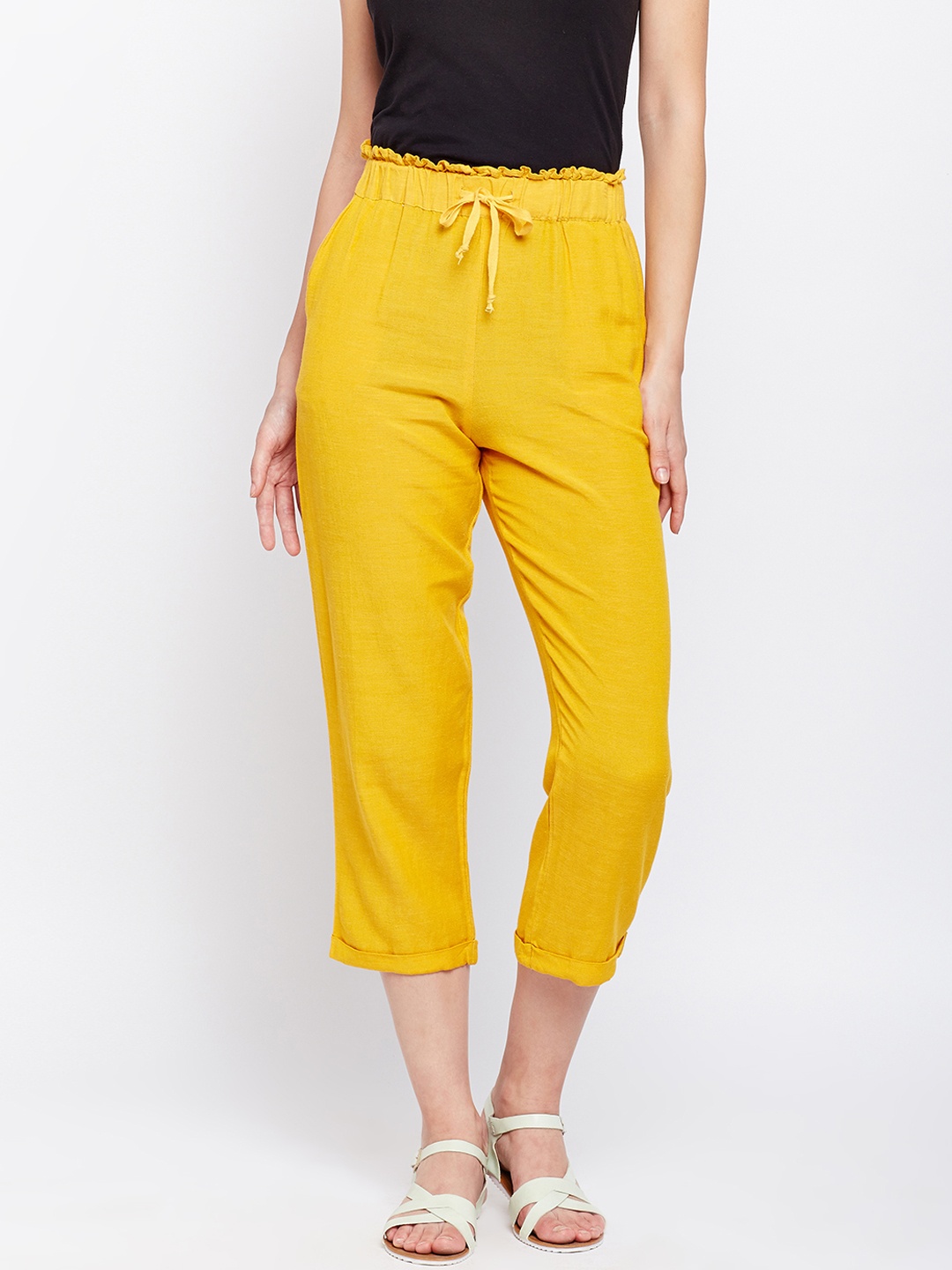 

Oxolloxo Women Yellow Relaxed Regular Fit Solid Parallel Trousers