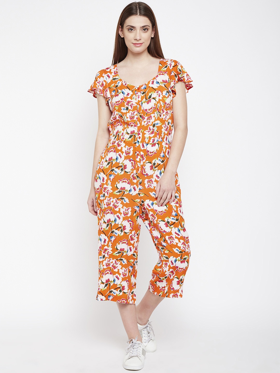 

Oxolloxo Women Orange Printed Basic Jumpsuit