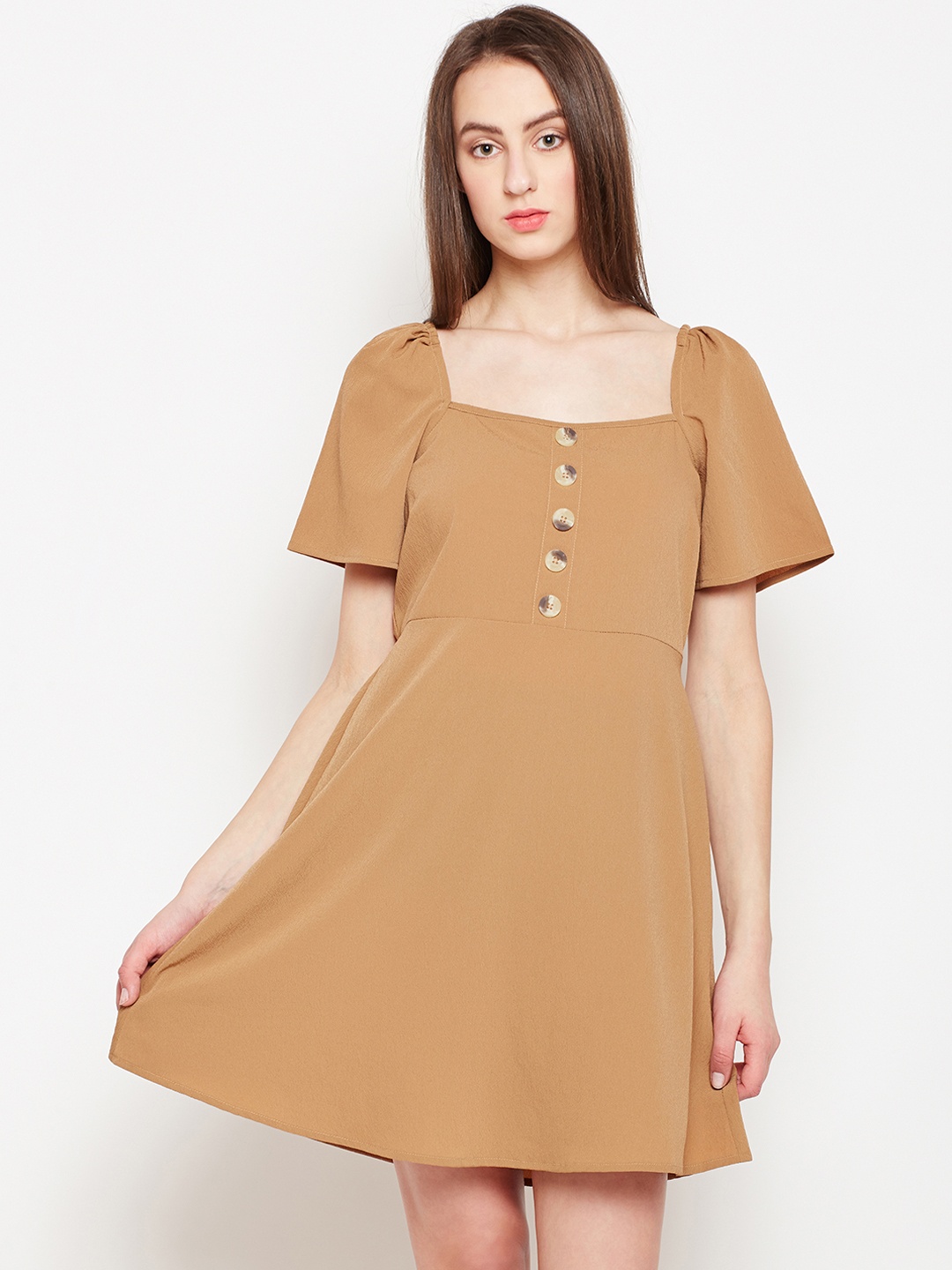 

Oxolloxo Women Brown Solid Fit and Flare Dress