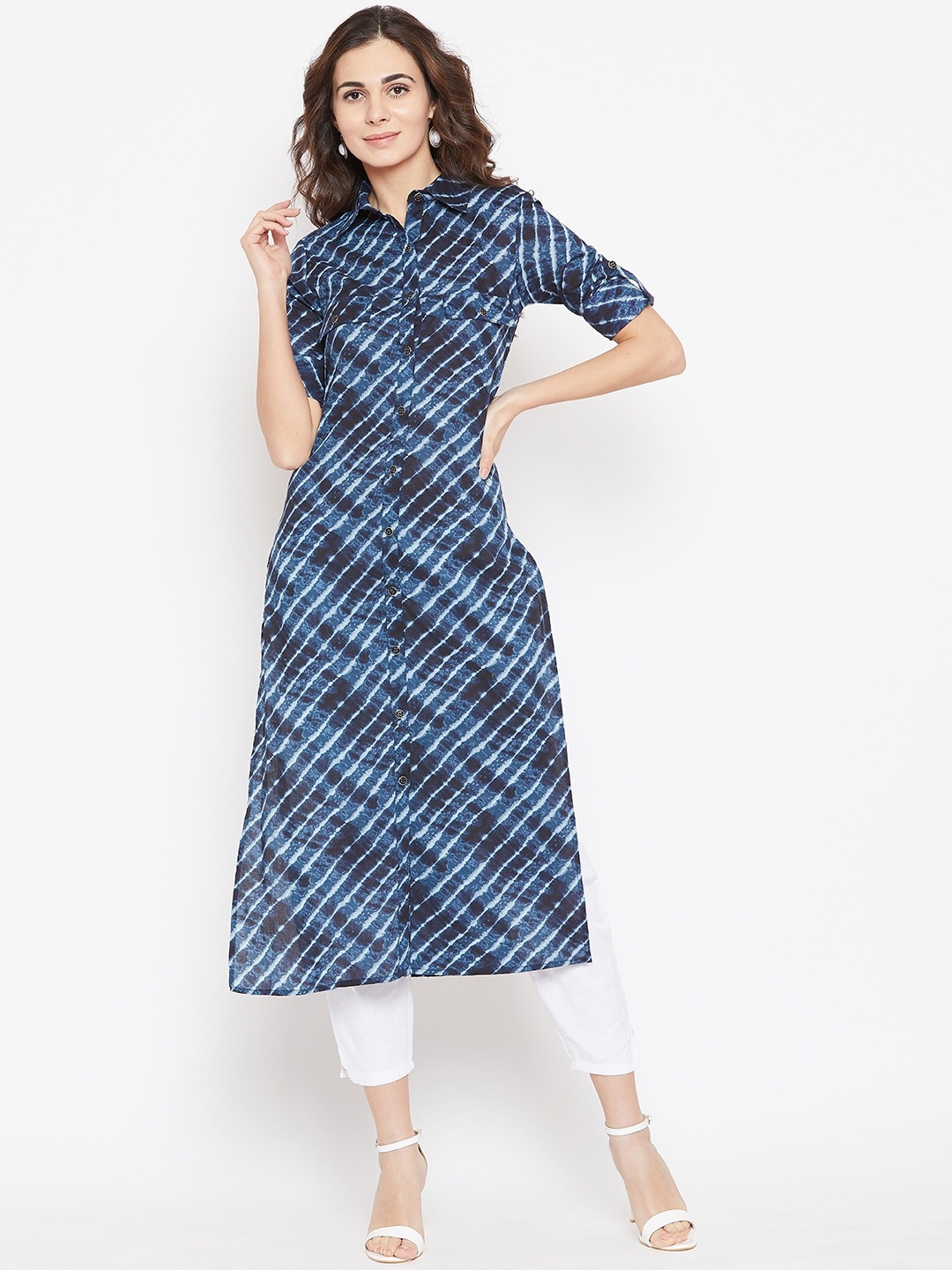 

Cottinfab Women Blue Printed Pathani Kurta