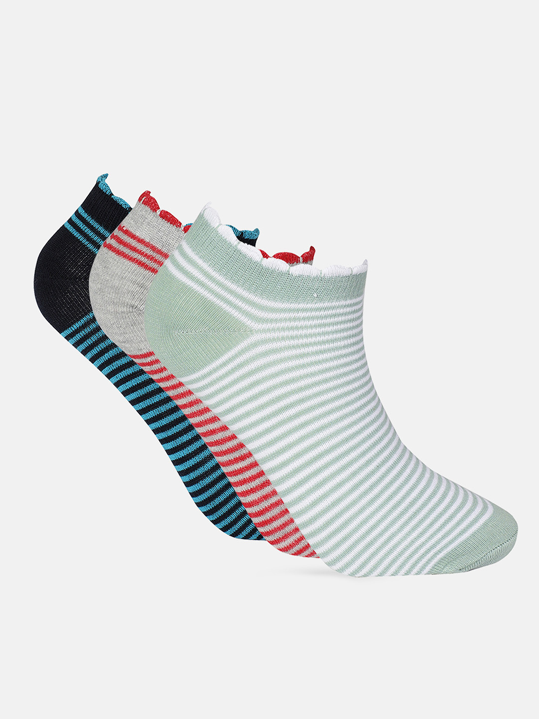 

Dressberry Women Pack of 3 Striped Ankle Length Socks, White