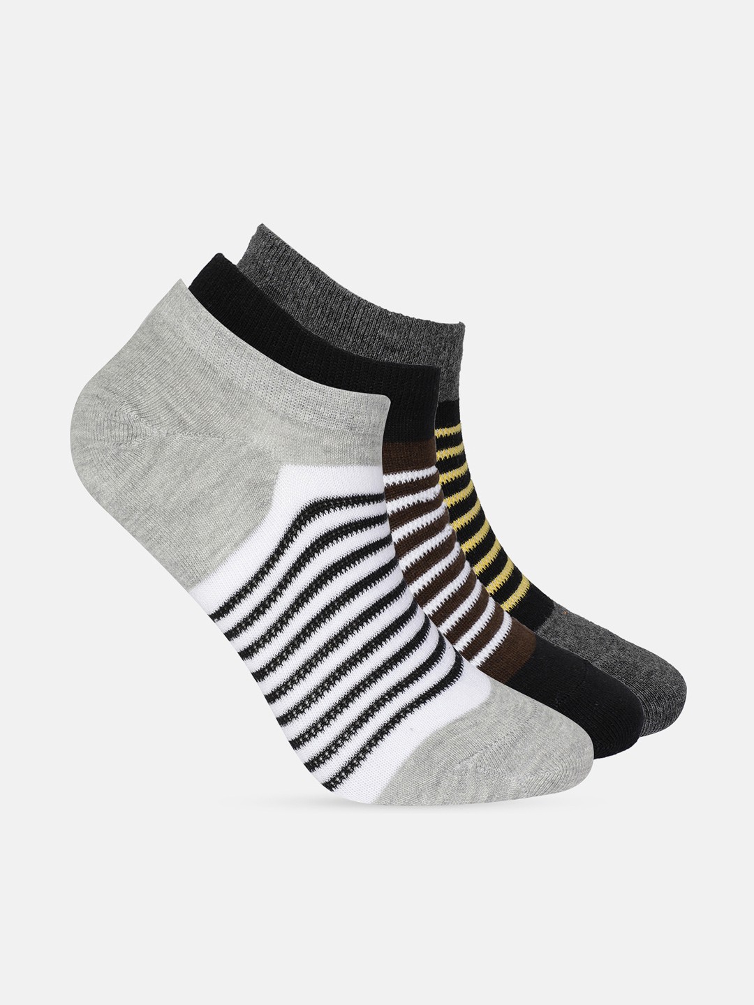 

Mast & Harbour Men Pack of 3 Striped Ankle-Length Socks, Black