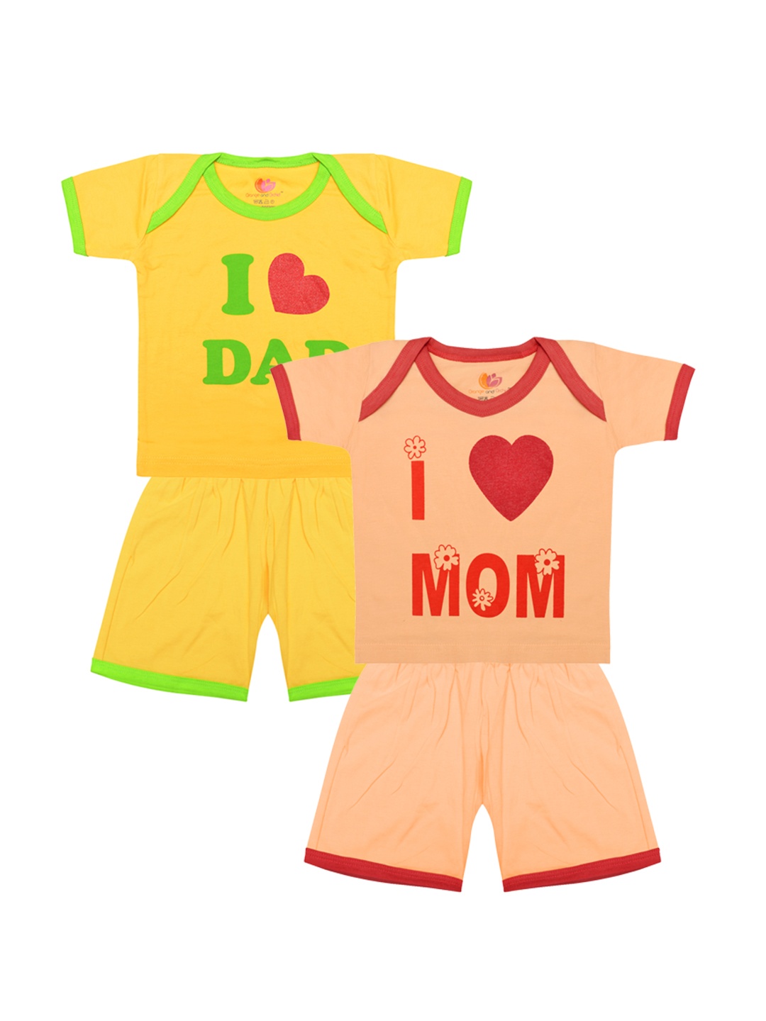 

Orange and Orchid Unisex Set of 2 Multicoloured Printed T-shirt with Shorts, Multi