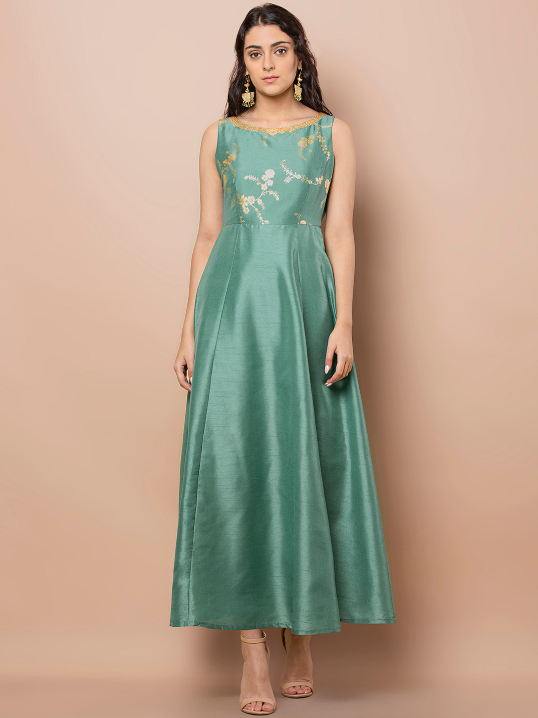 

INDYA Women Green Solid A-Line Kurta