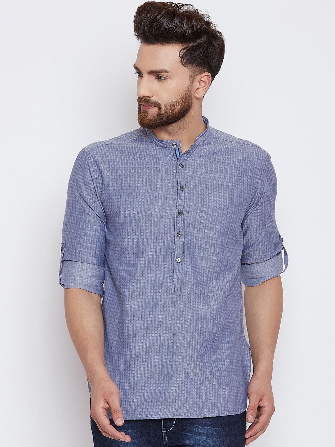 

even Men Grey Woven Design Straight Kurta
