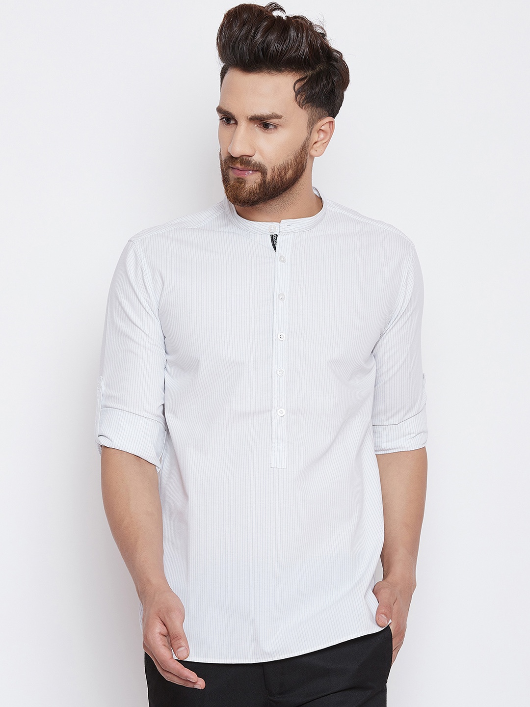 

even Men White Solid Straight Kurta