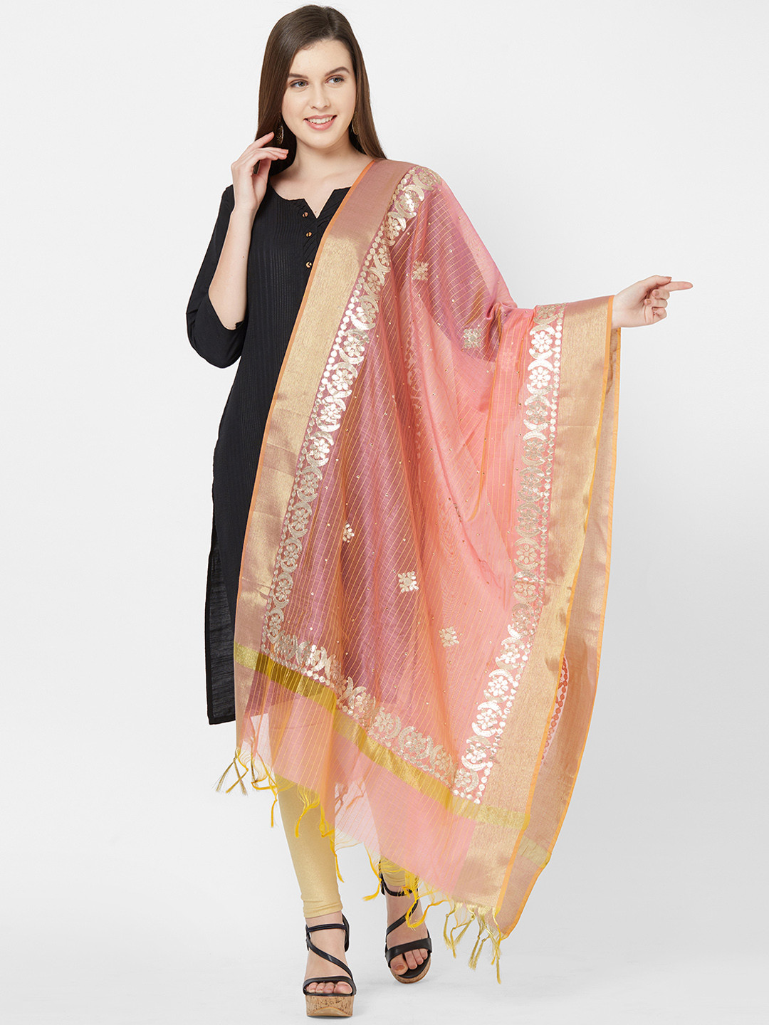 

Dupatta Bazaar Orange & Silver-Toned Embroidered Dupatta