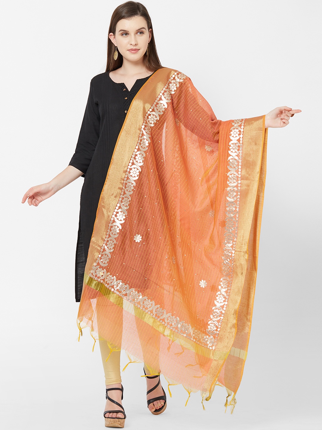 

Dupatta Bazaar Orange & Beige Embroidered Dupatta