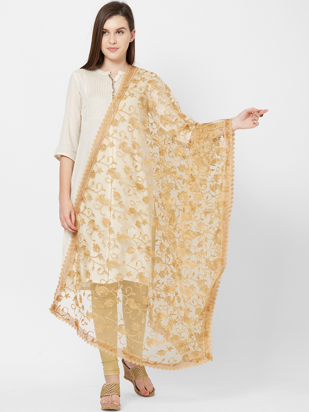 

Dupatta Bazaar Beige Embroidered Dupatta