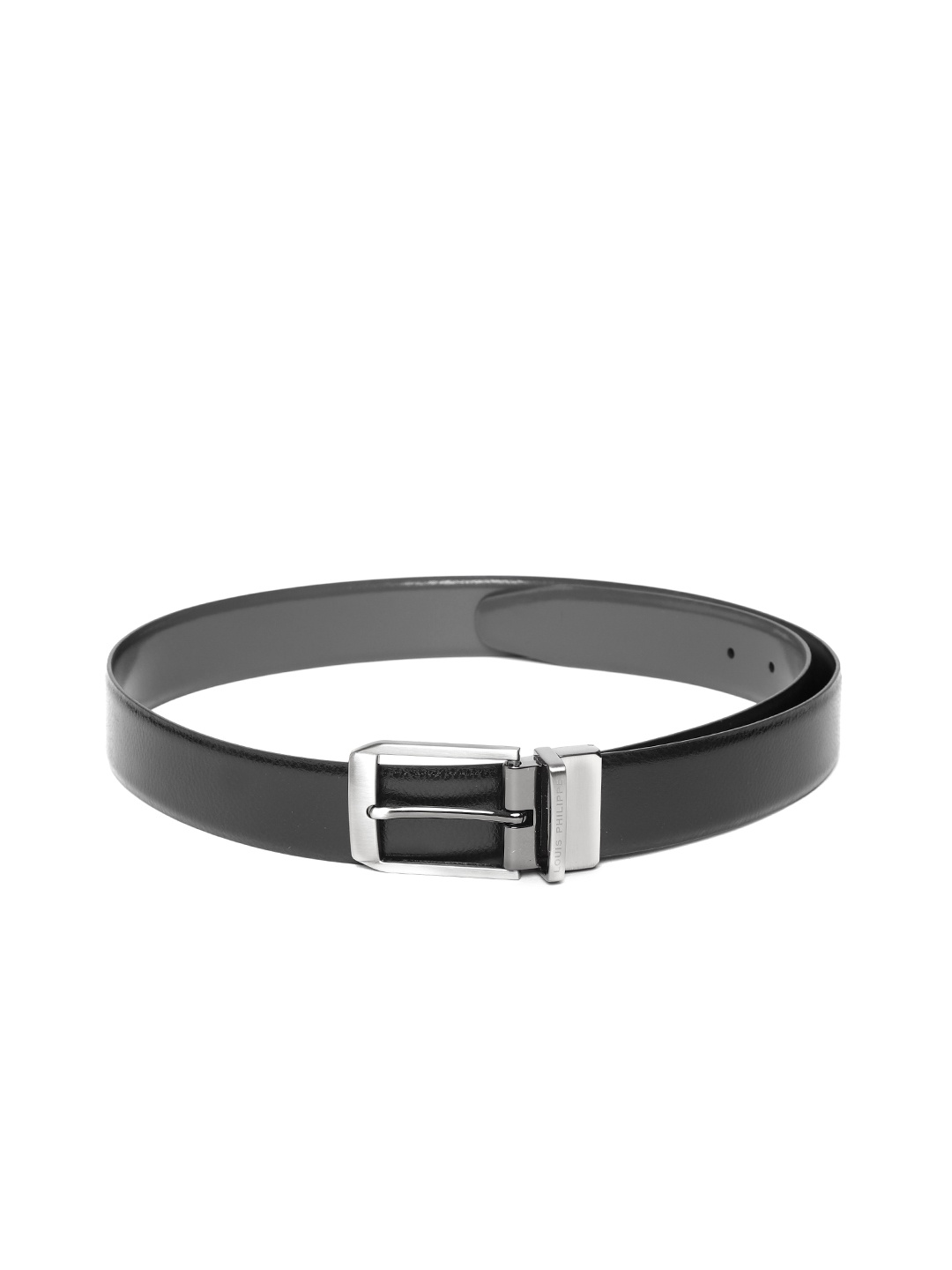 

Louis Philippe Men Black & Charcoal Grey Leather Reversible Solid Belt