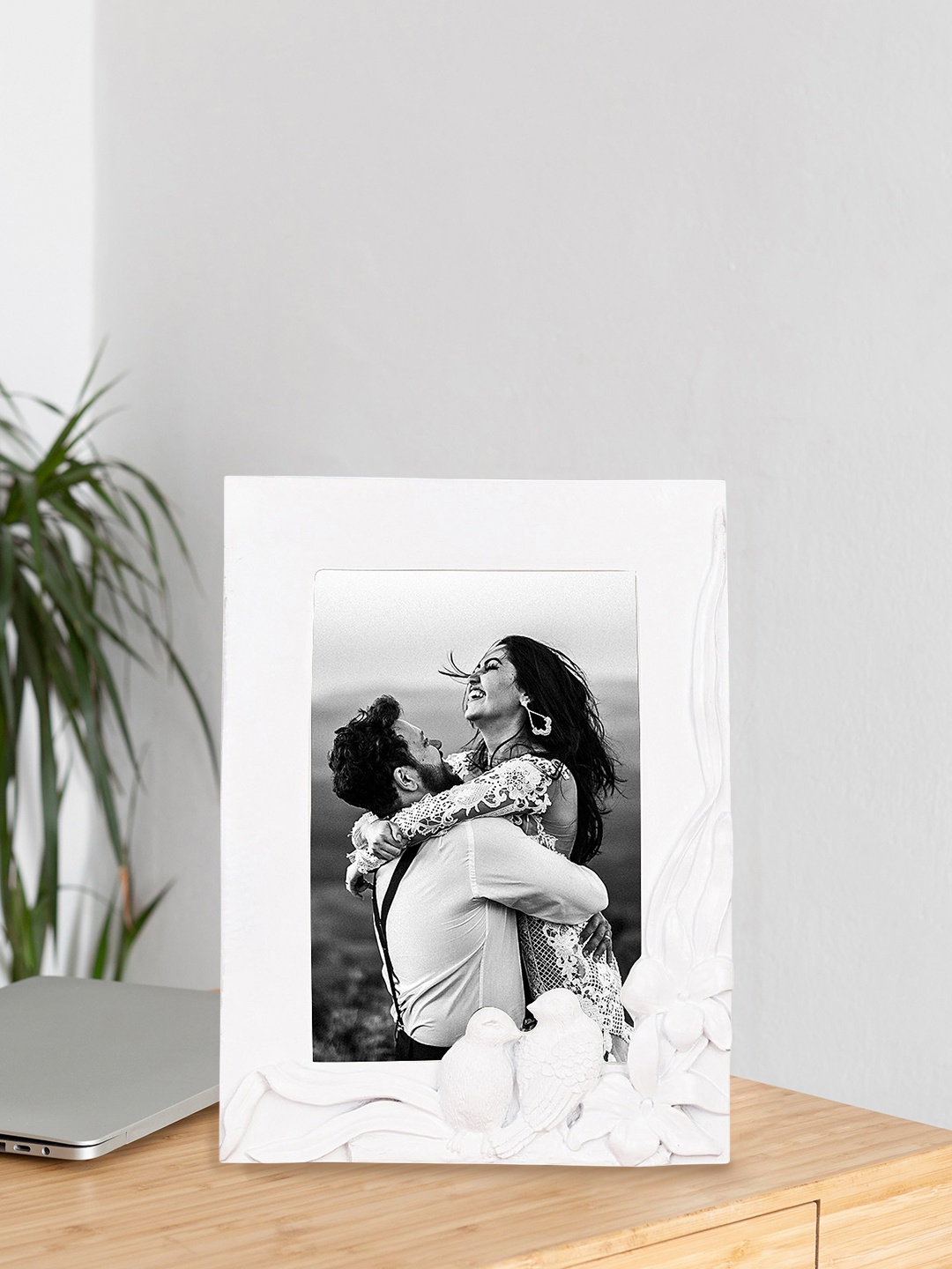 

Golden Peacock White Textured Rectangular Photo Frame