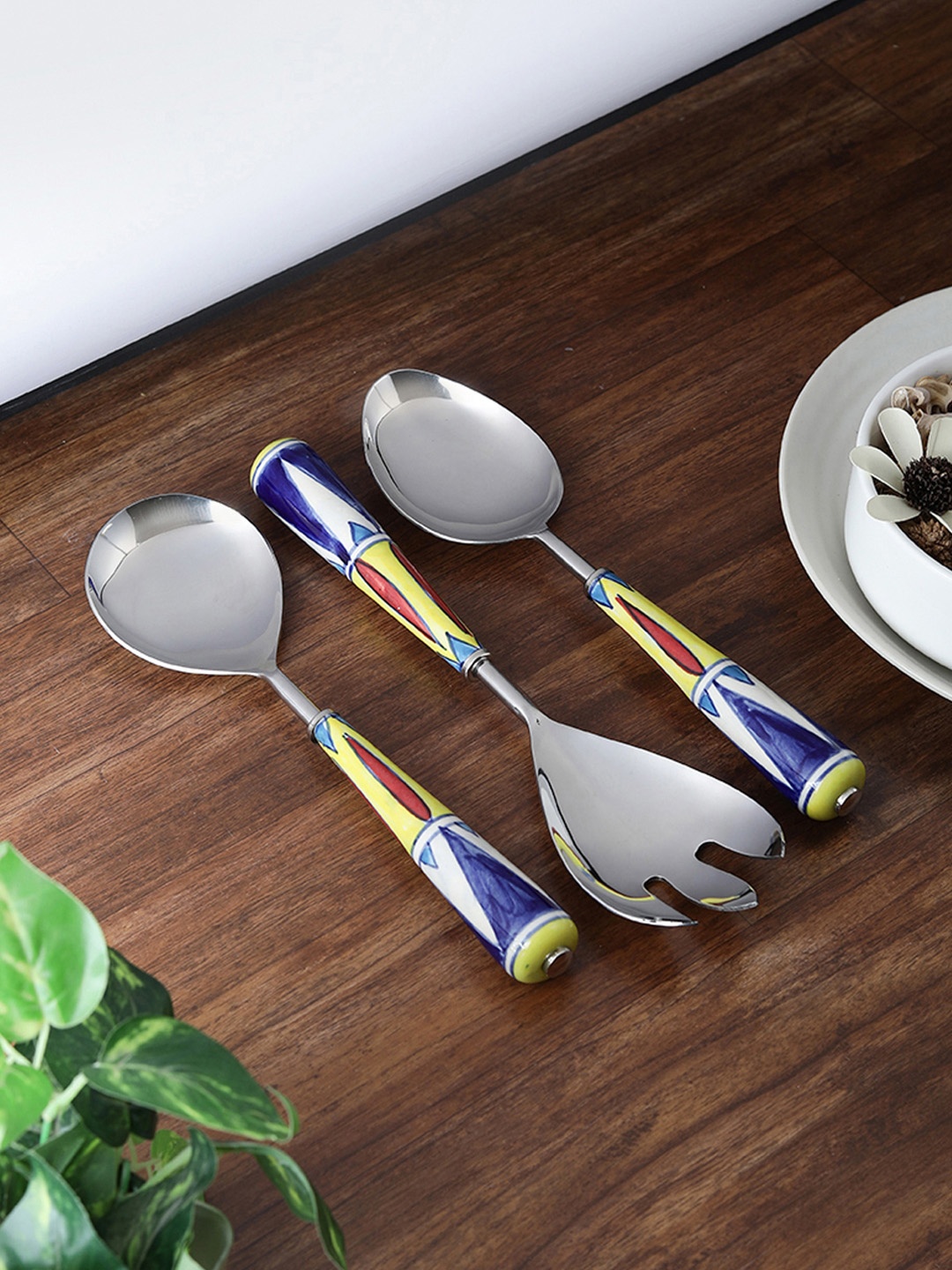 

VarEesha Set Of 3 Printed Stainless Steel Hand-Painted Spoon Set, Multi