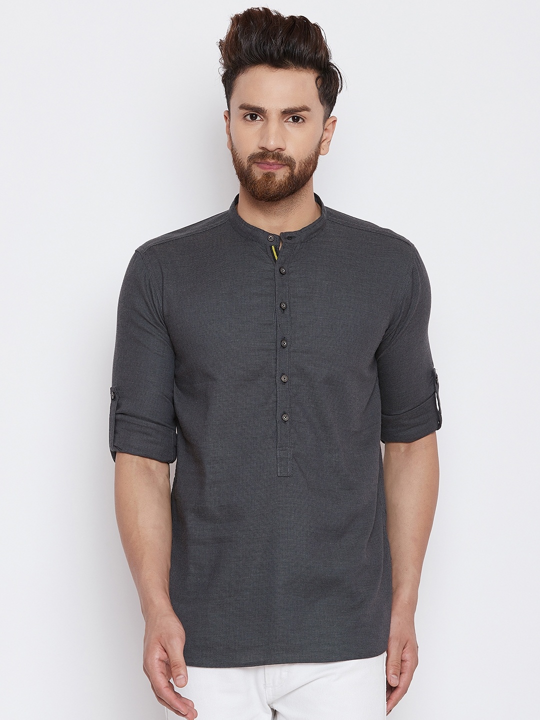 

even Men Grey Solid Straight Kurta