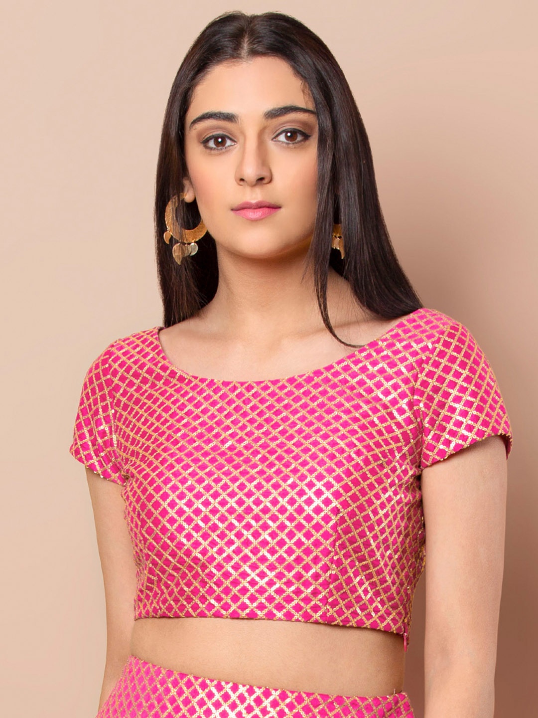 

INDYA Women Pink Embellished Fitted Crop Top