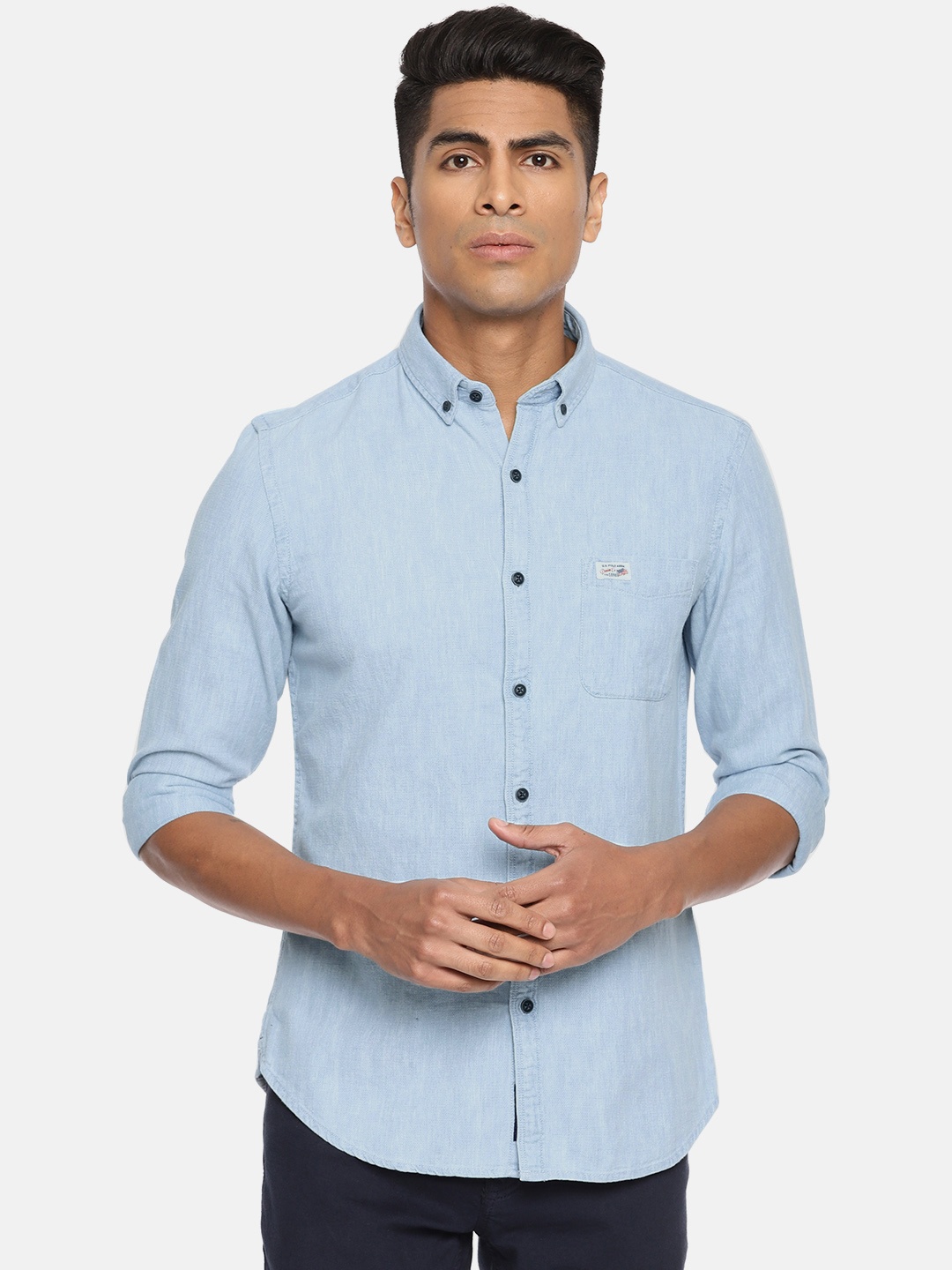 

U.S. Polo Assn. Denim Co. Men Blue Slim Fit Solid Casual Shirt