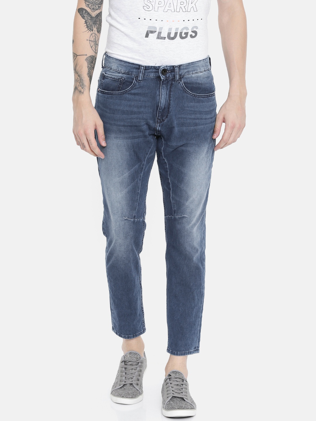 

SPYKAR Men Blue Smart Skinny Fit Low-Rise Clean Look Stretchable Cropped Jeans