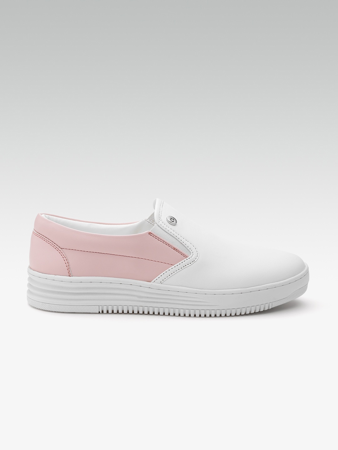 

Carlton London Women White & Pink Colourblocked Slip-On Sneakers