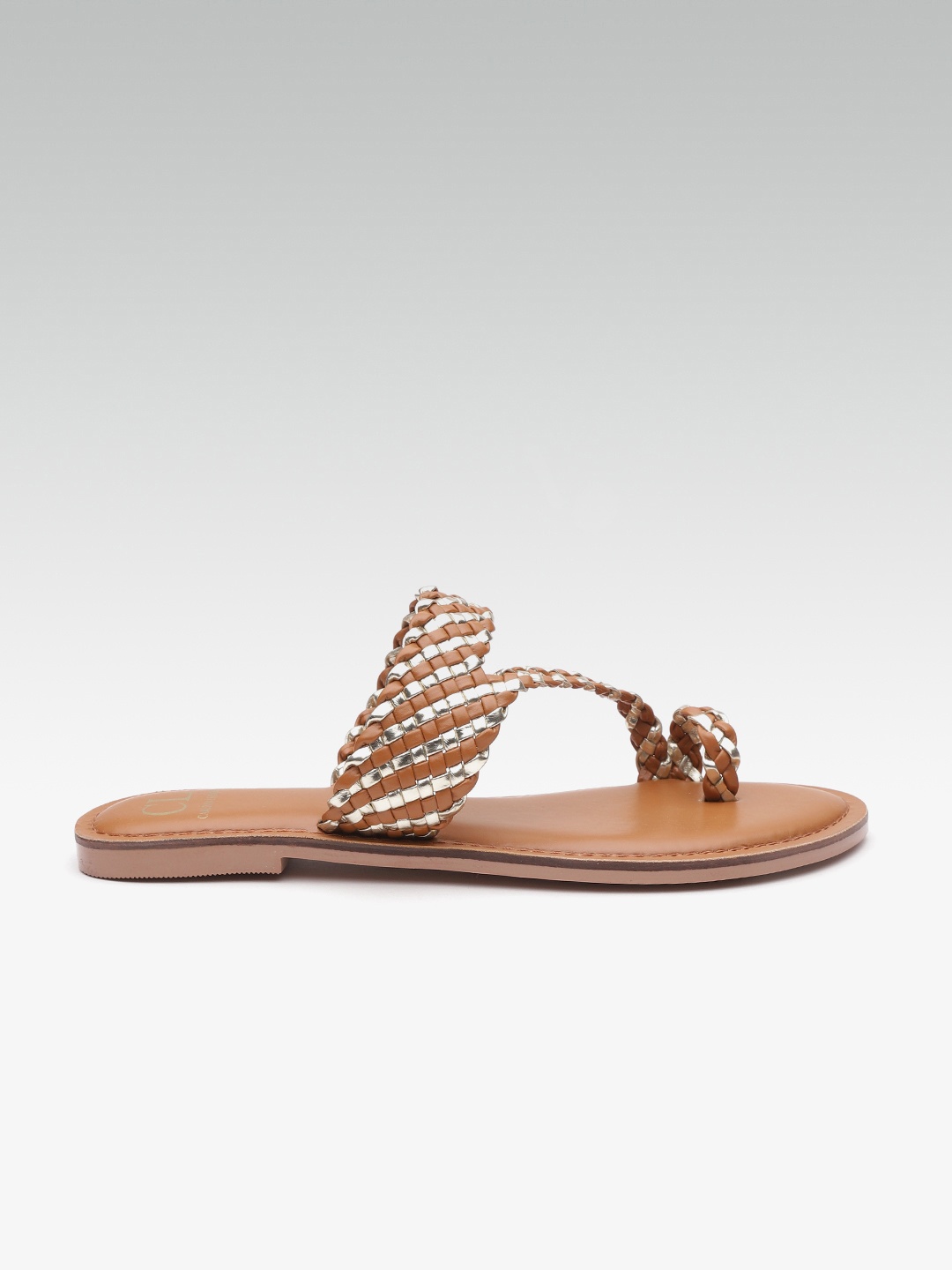 

Carlton London Women Brown & Gold-Toned Braided One Toe Flats