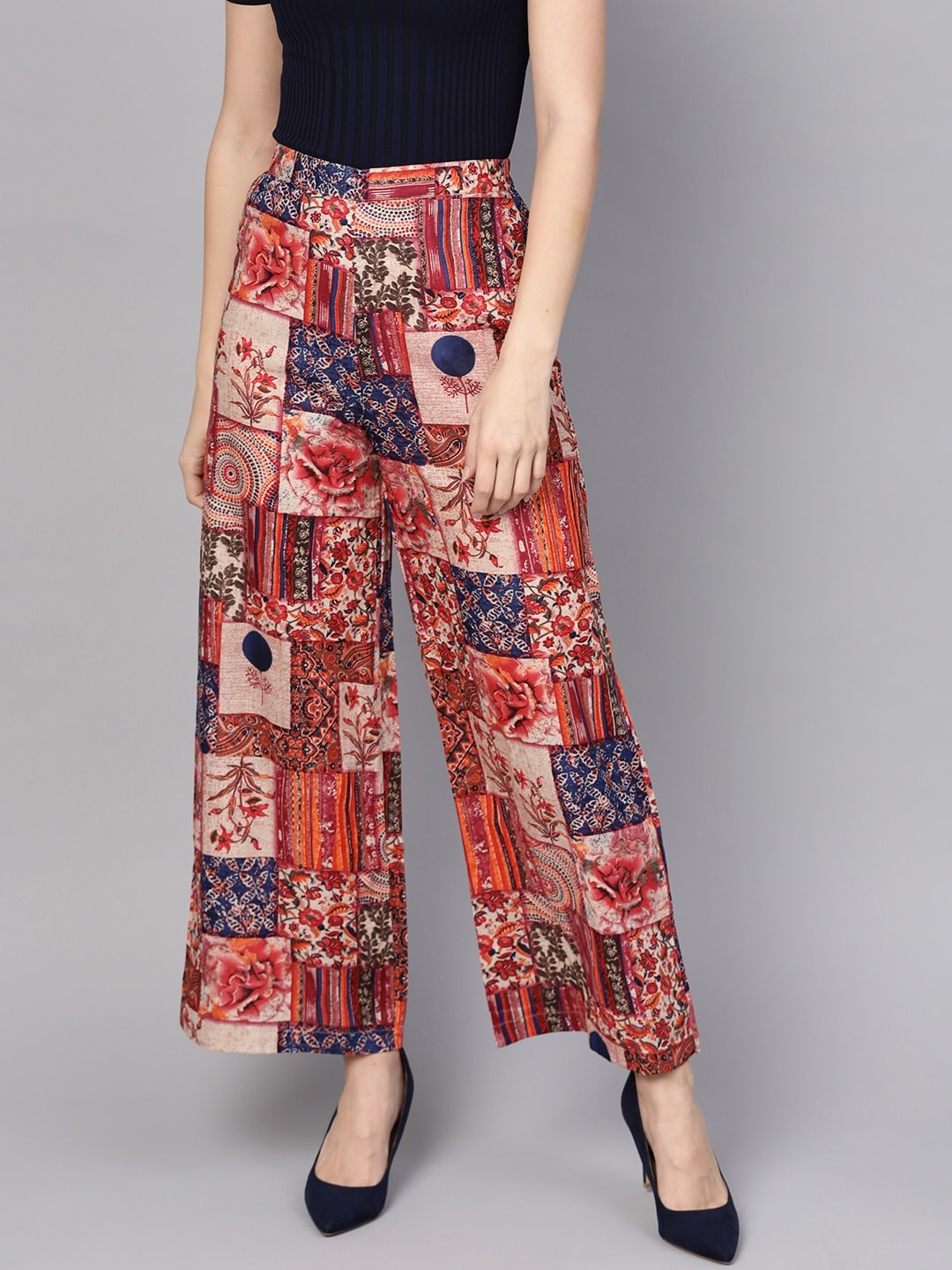 

AASI - HOUSE OF NAYO Women Red & Beige Printed Straight Palazzos