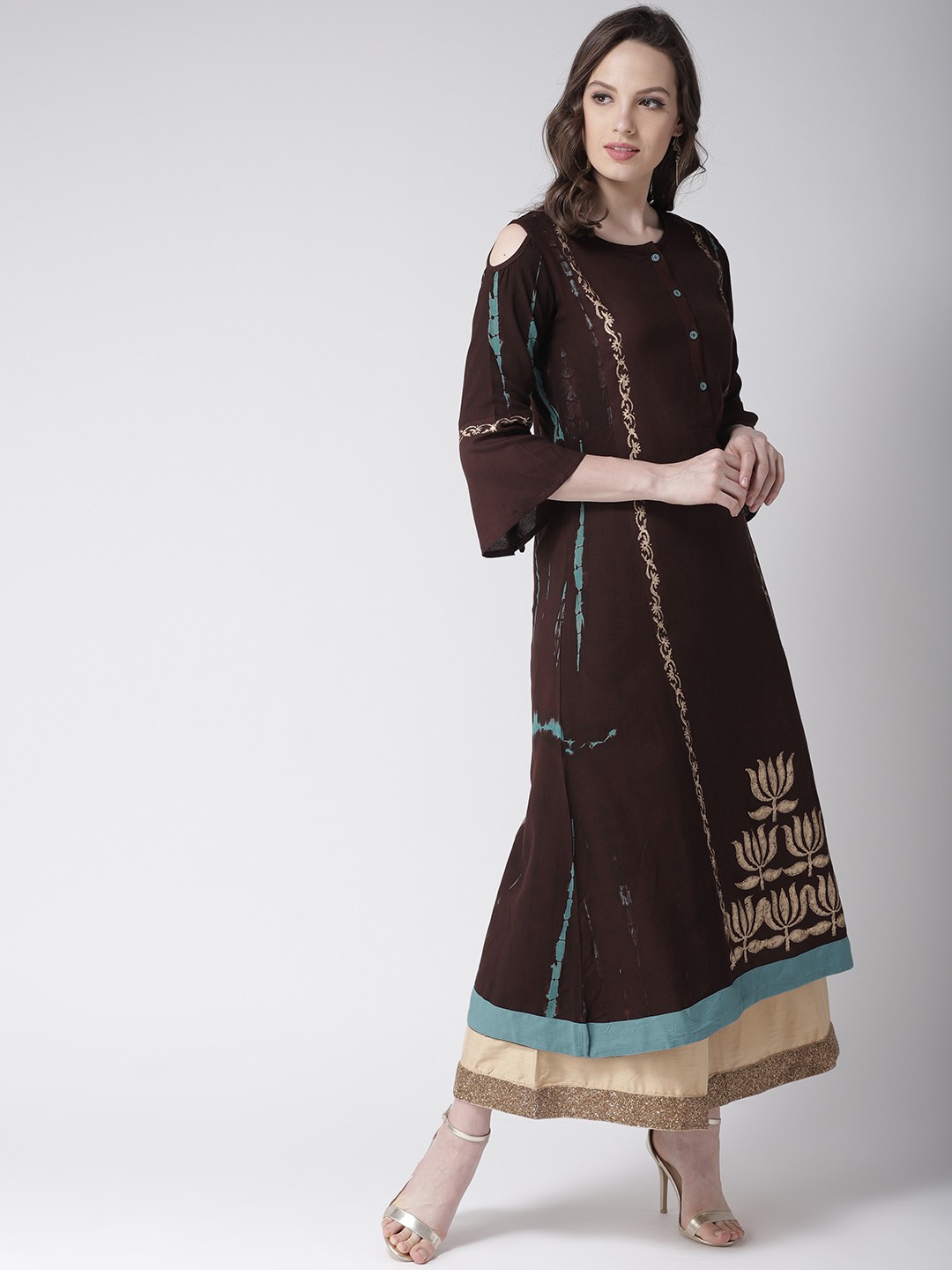 

RANGMAYEE Women Brown & Golden Printed A-Line Kurta