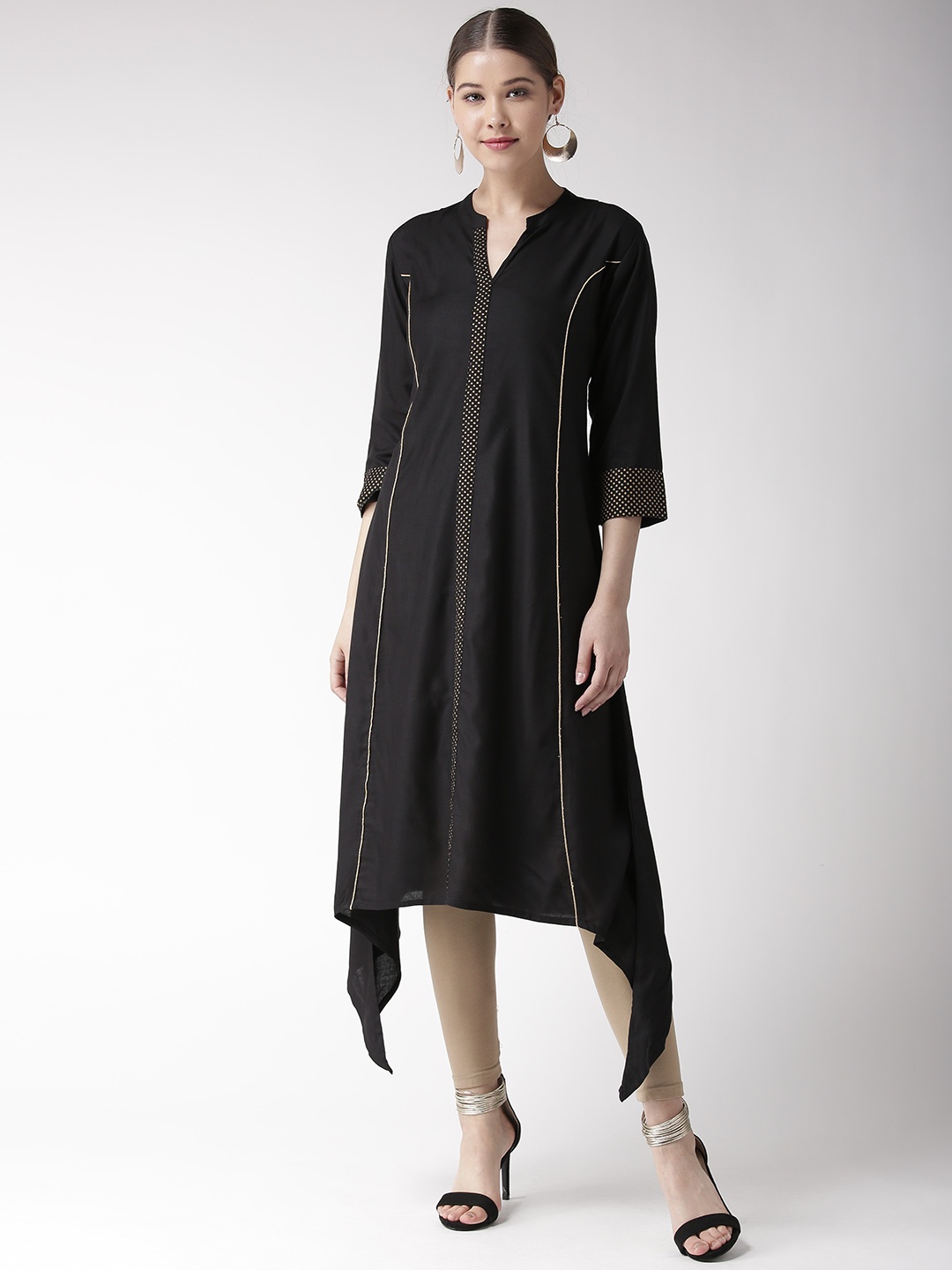 

RANGMAYEE Women Black Solid A-Line Asymmetric Kurta