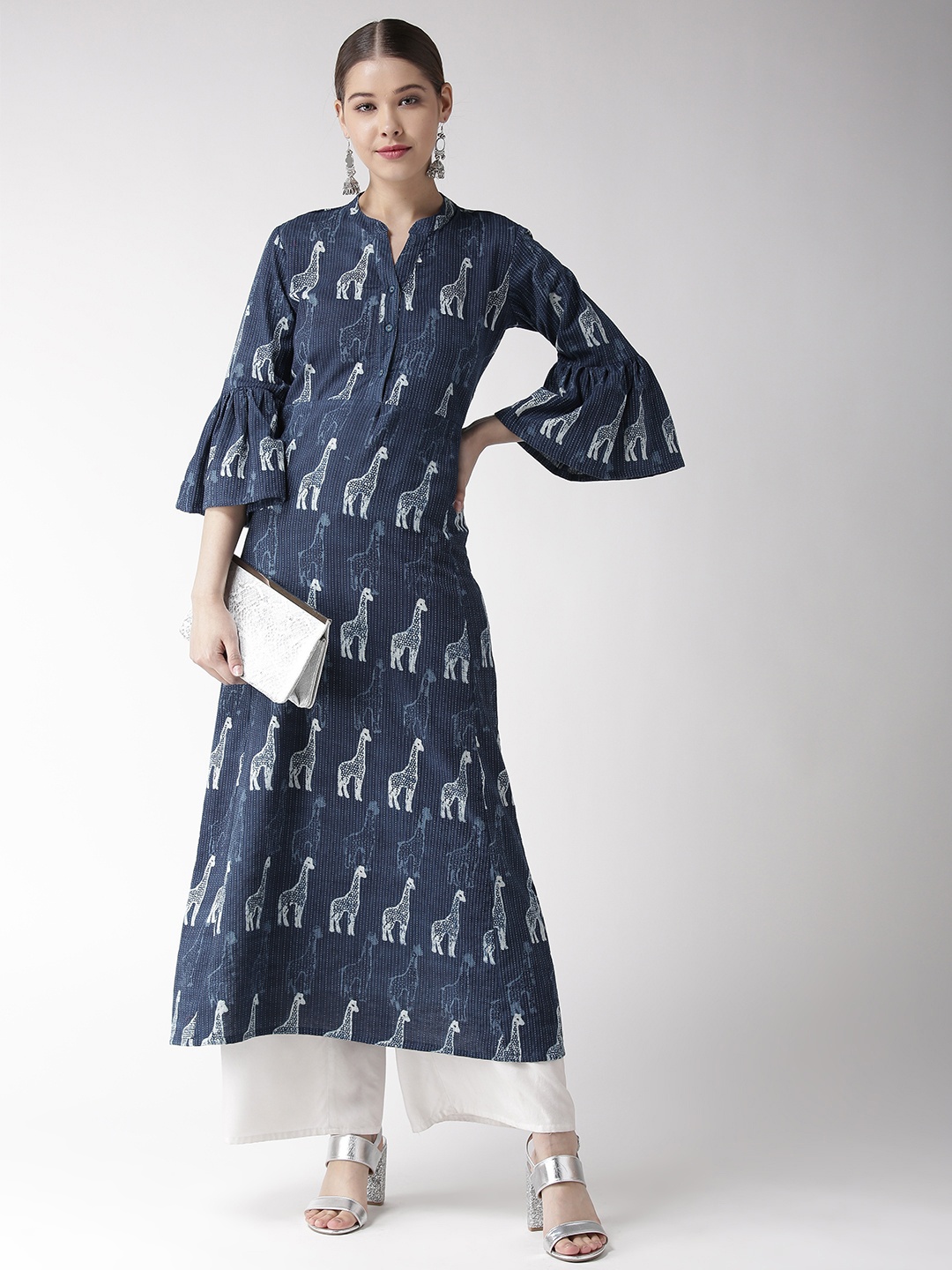

RANGMAYEE Women Navy Blue Quirky Printed A-Line Kurta