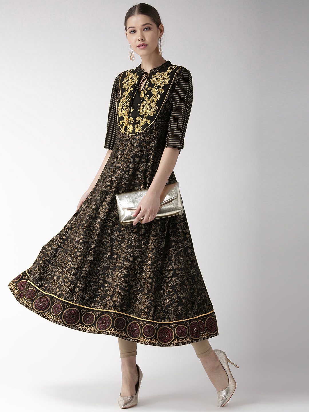 

RANGMAYEE Women Black & Golden Printed A-Line Kurta
