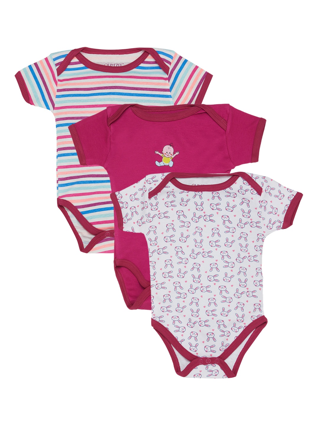 

BUMZEE Kids Pack of 3 Printed Bodysuits Peb2368, Magenta
