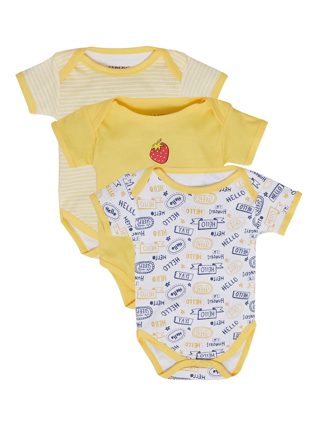 

BUMZEE Kids Pack of 3 Printed Bodysuits, Yellow