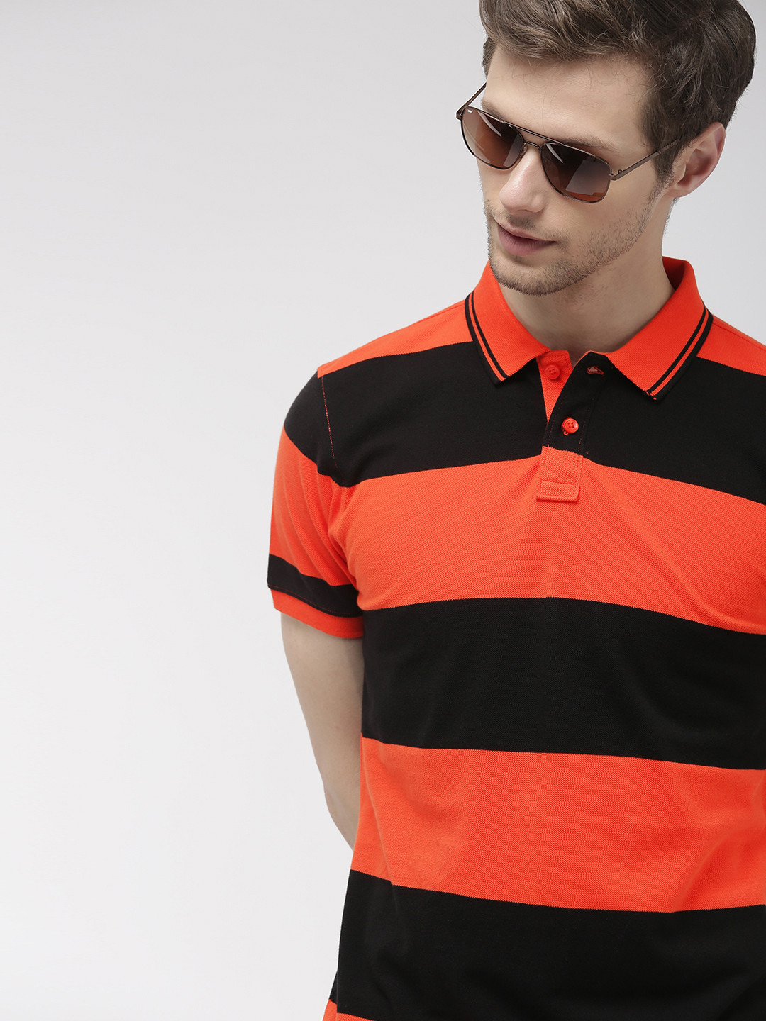 

Harvard Men Black Striped Polo Collar T-shirt