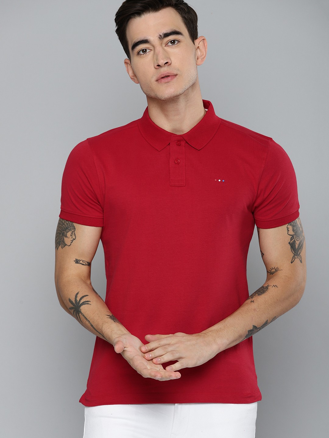 

Harvard Men Red Solid Polo Collar Pure Cotton T-shirt