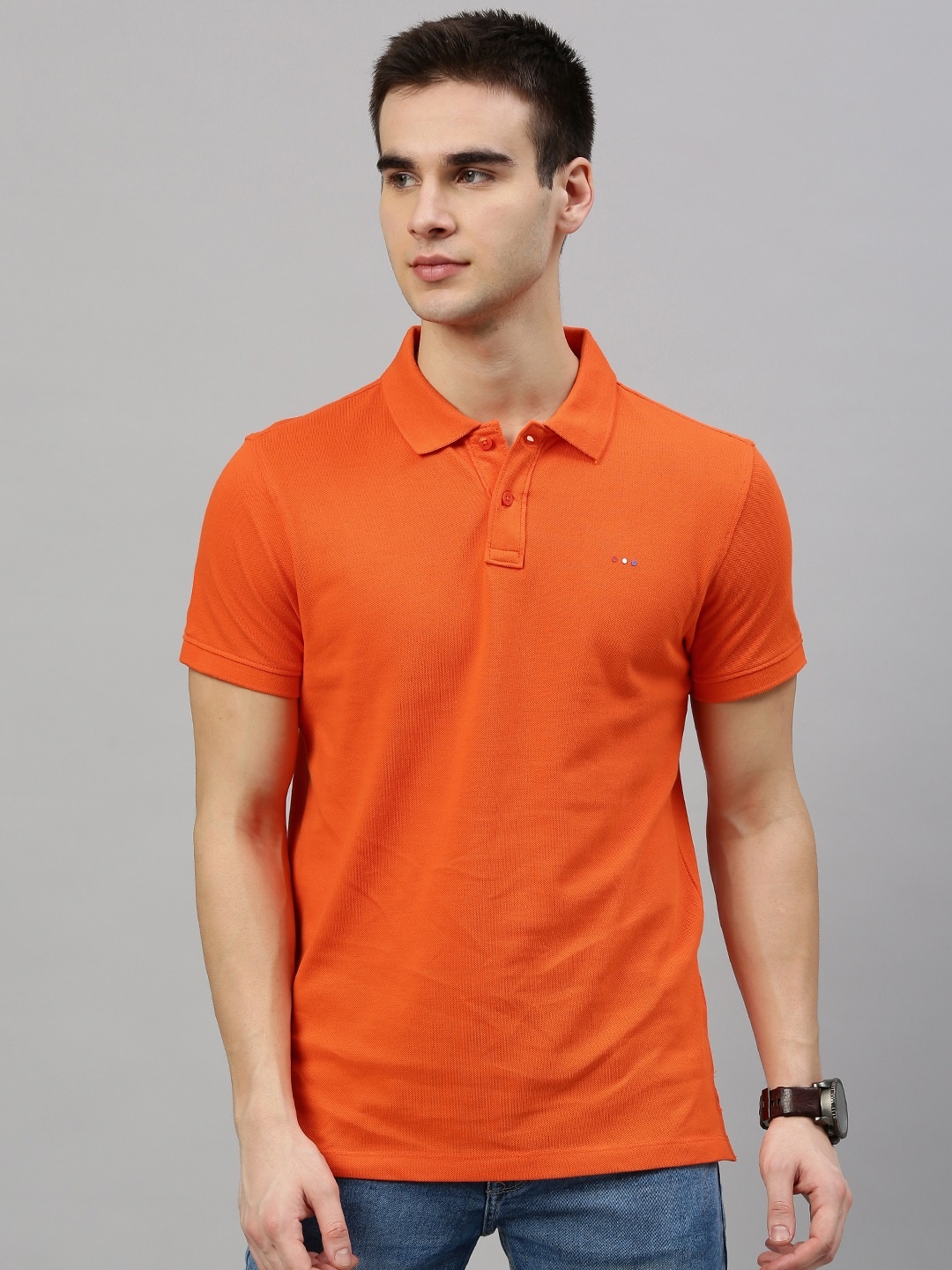 Harvard Men Orange Solid Polo Collar Pure Cotton T-shirt