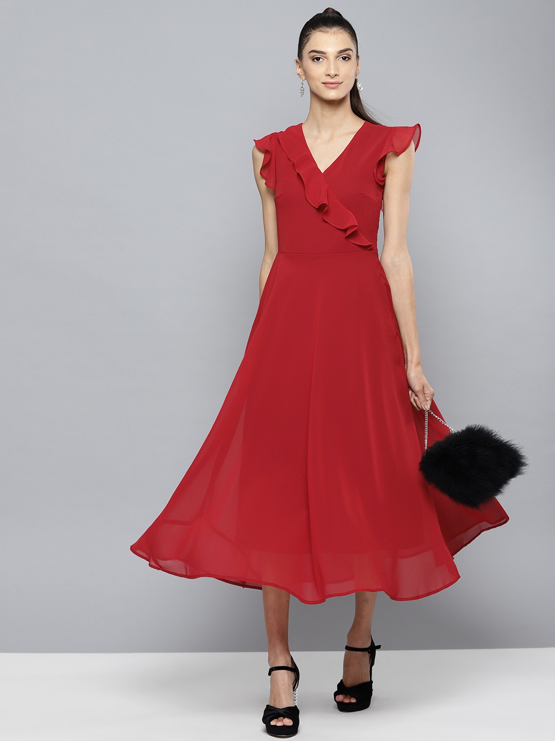 

Harpa Women Maroon Solid A-Line Dress