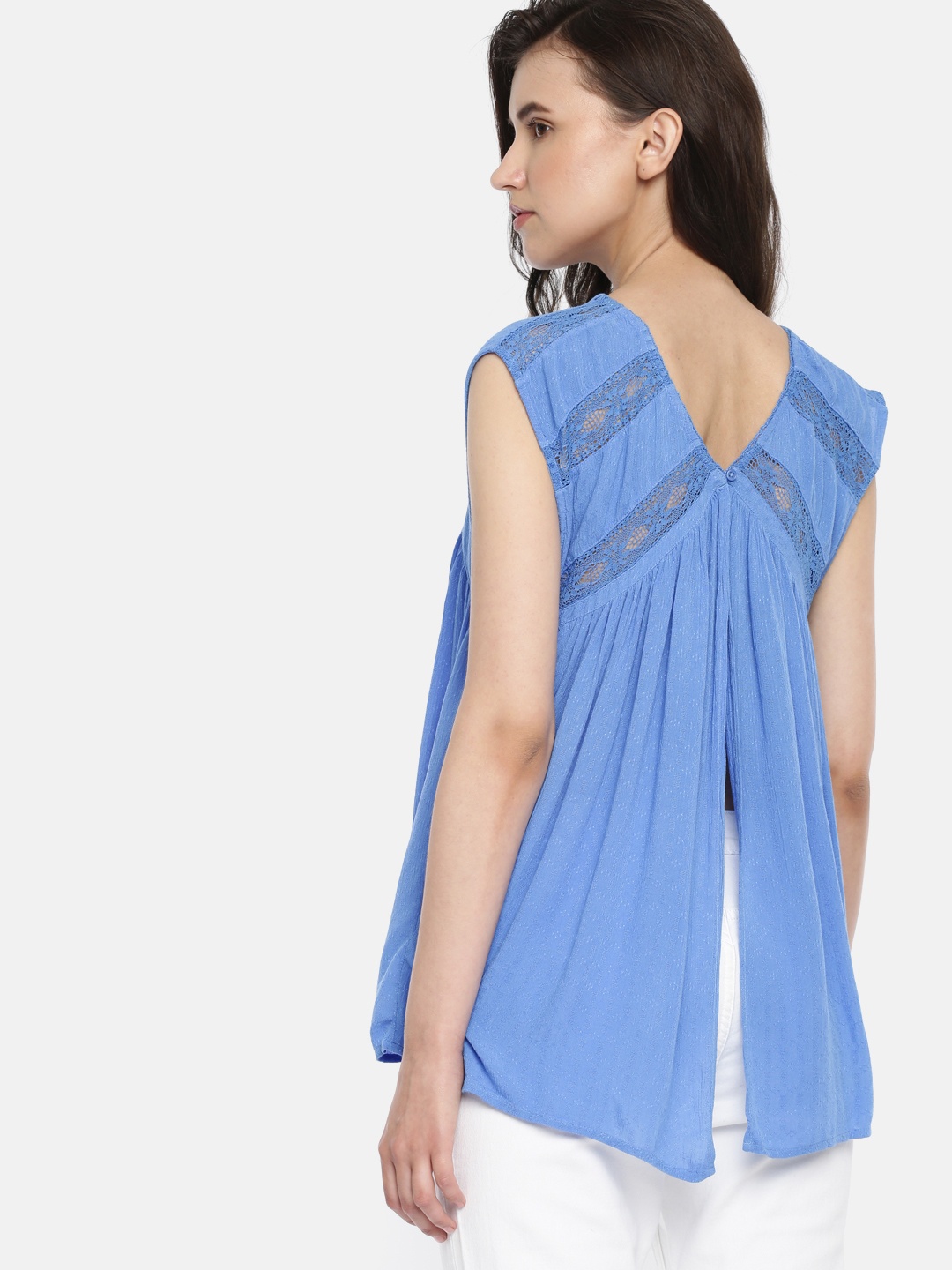 

AMERICAN EAGLE OUTFITTERS Women Blue Self Design Top