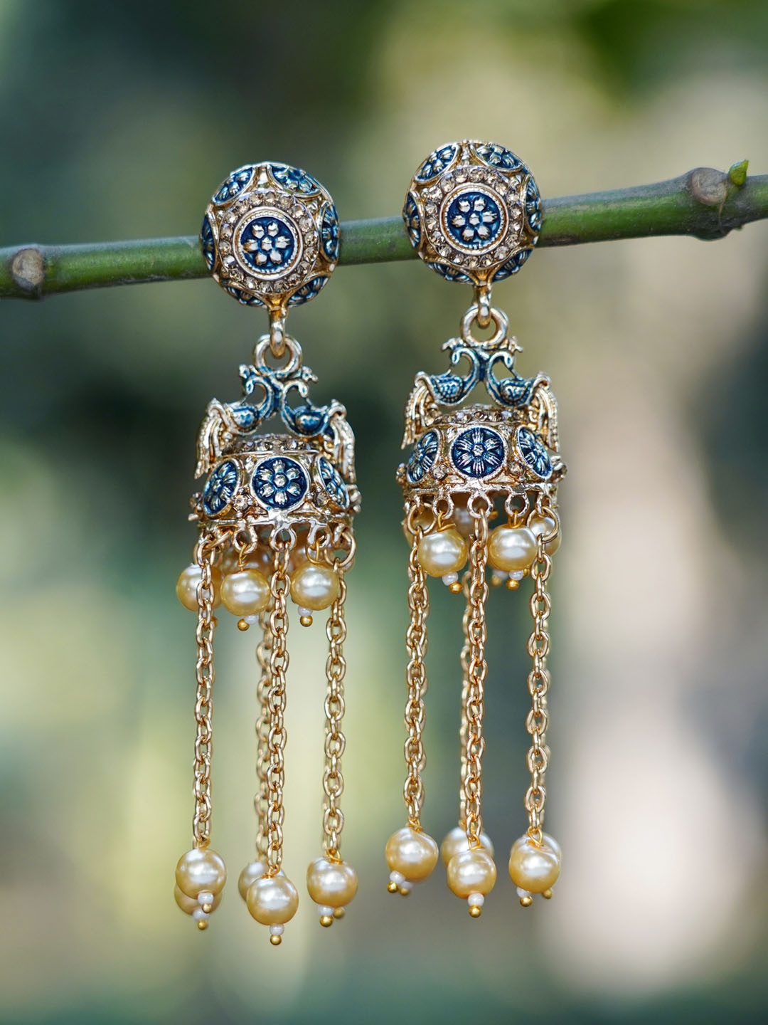 

Shining Diva Gold-Plated & Blue Classic Jhumkas