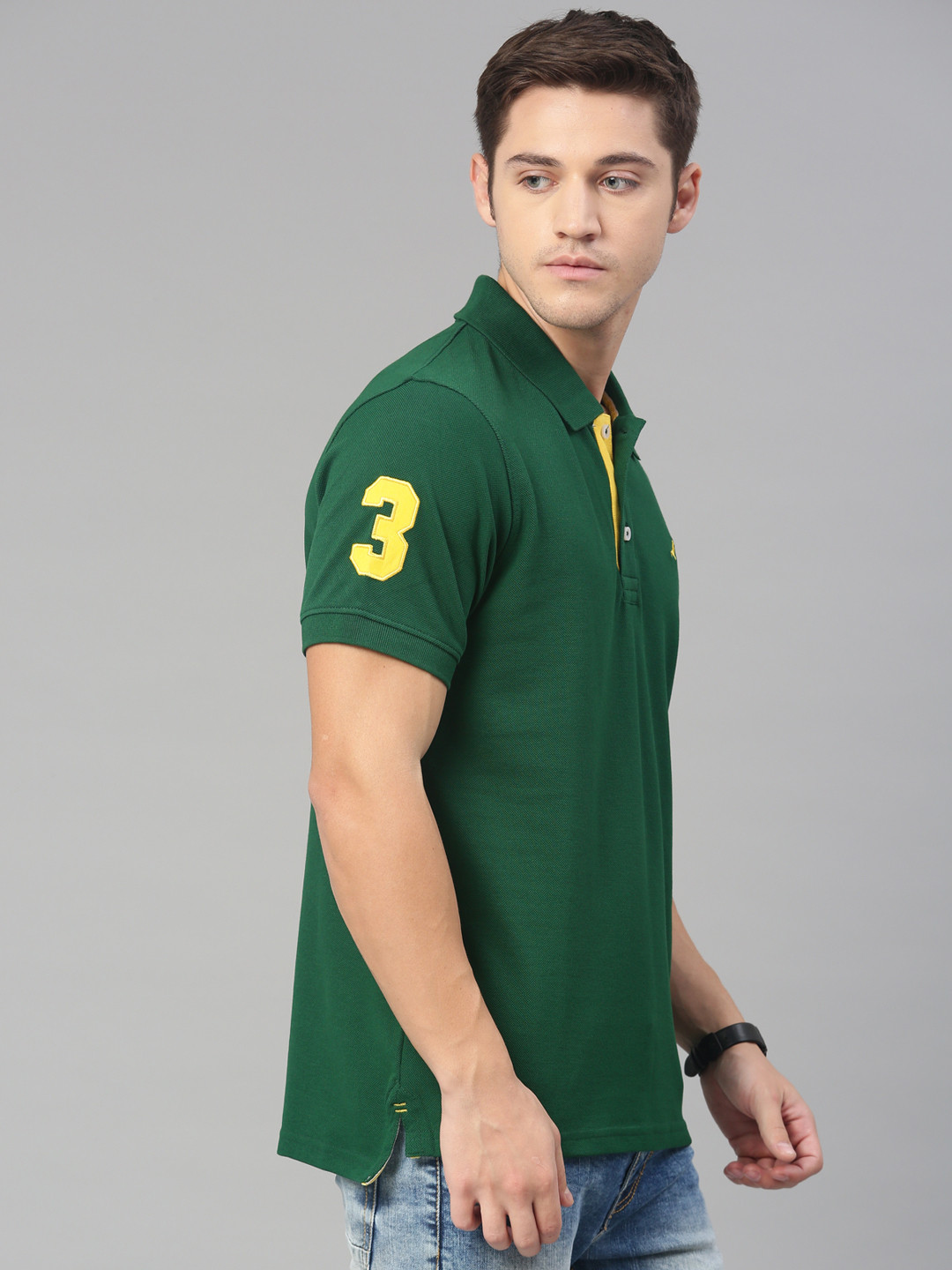 

American Crew Men Green Solid Polo Collar T-shirt