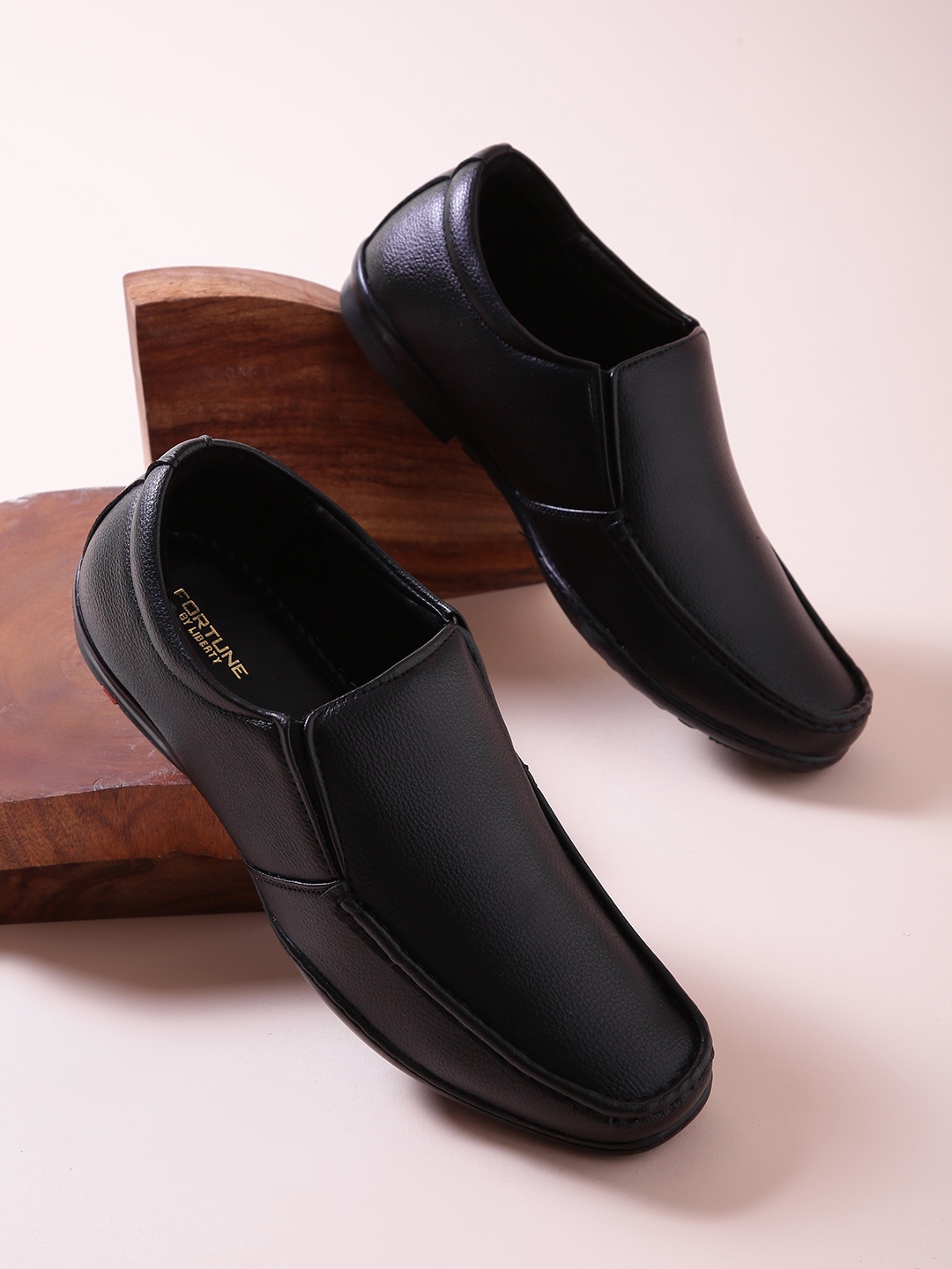 

Fortune Men Black Textured Formal Slip-Ons