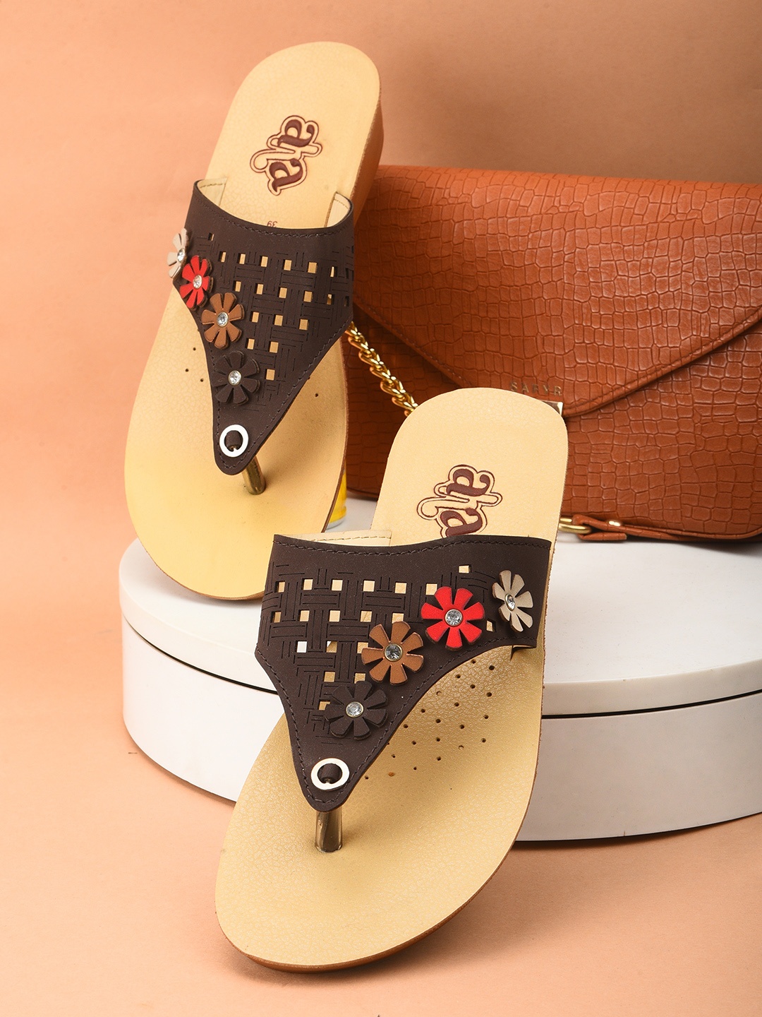 

Liberty Women Brown Embellished Open Toe Flats